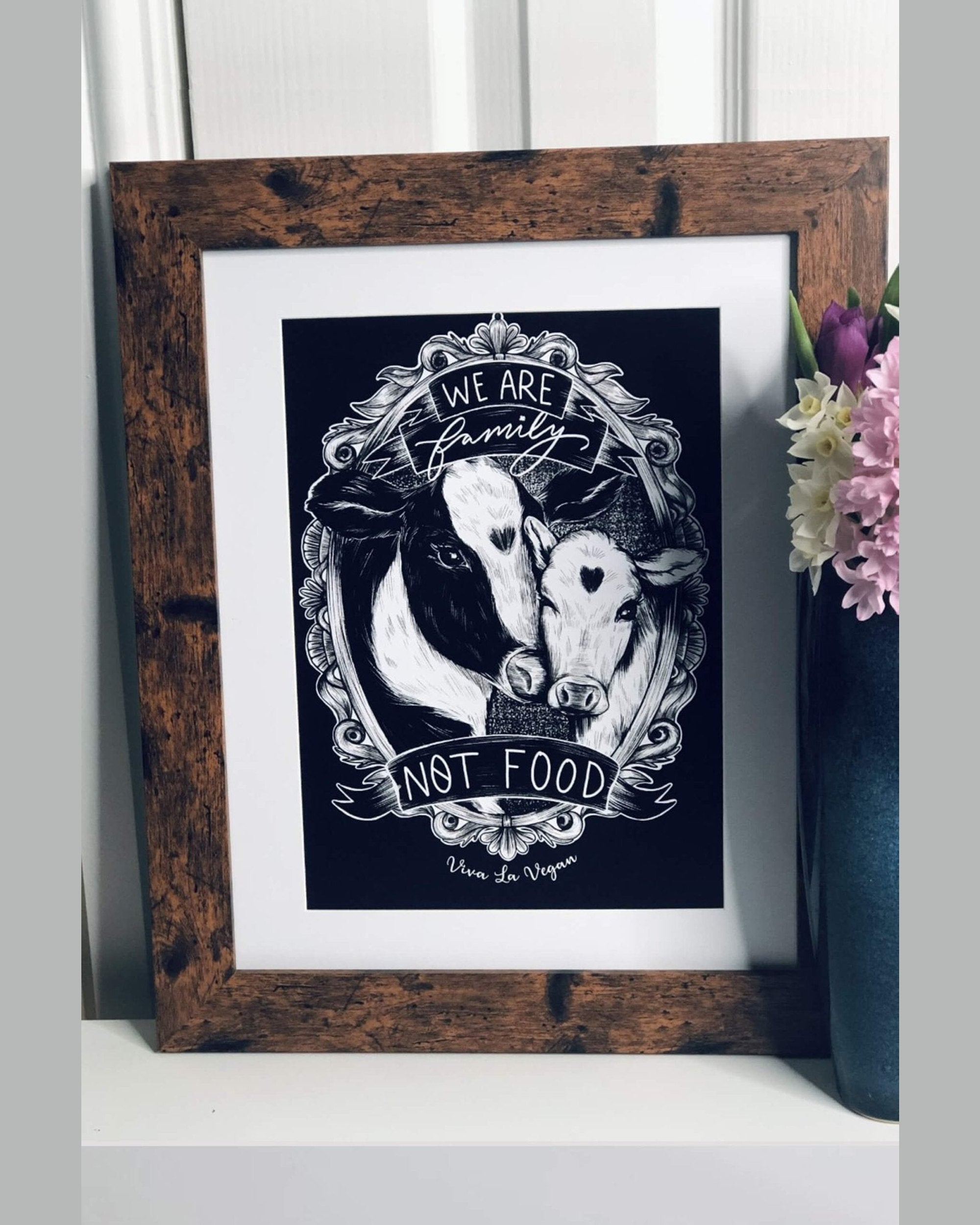 We are family not food A4 Art print by eco-ethical brand Viva La Vegan