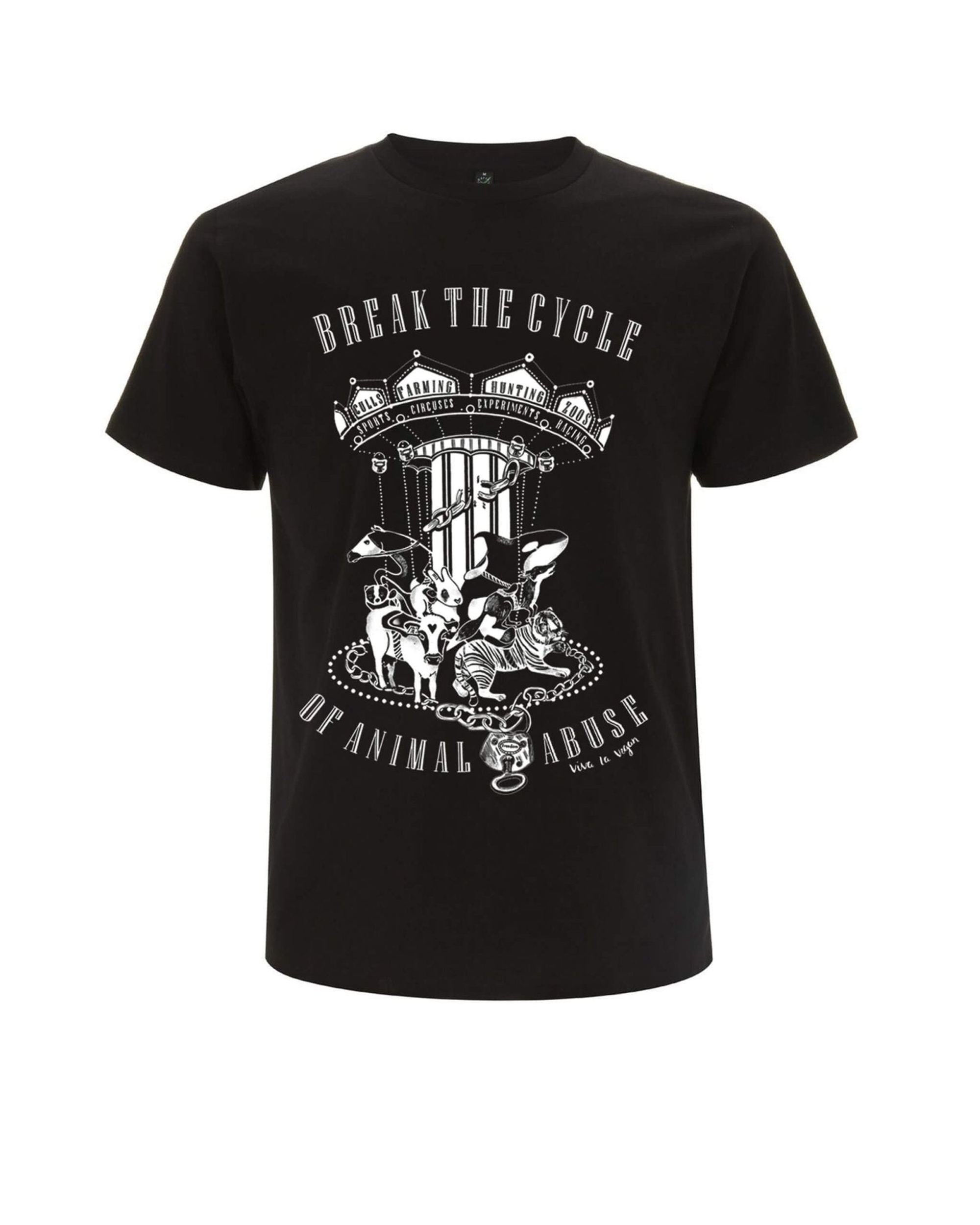 Unisex black Break the cycle t-shirt by eco-ethical brand Viva La Vegan