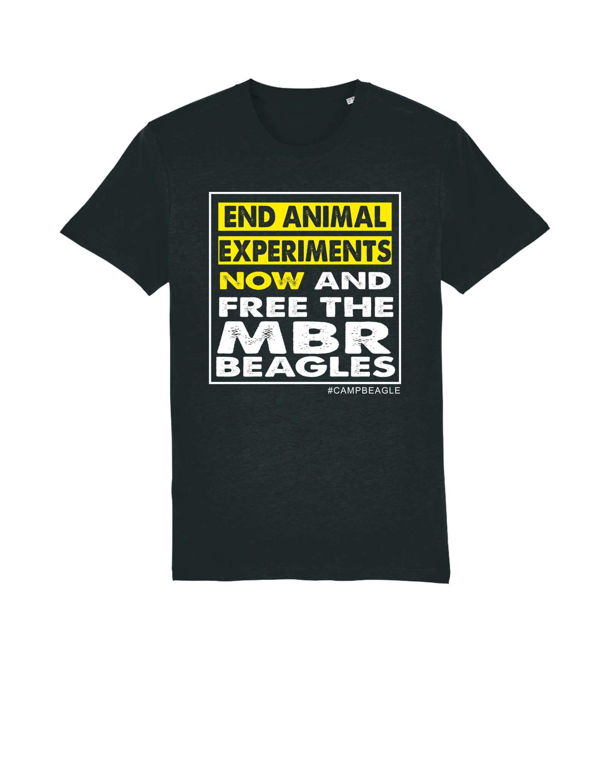 End Animal Experiments NOW and Free The MBR Beagles Back with yellow and white square print by Viva La Vegan