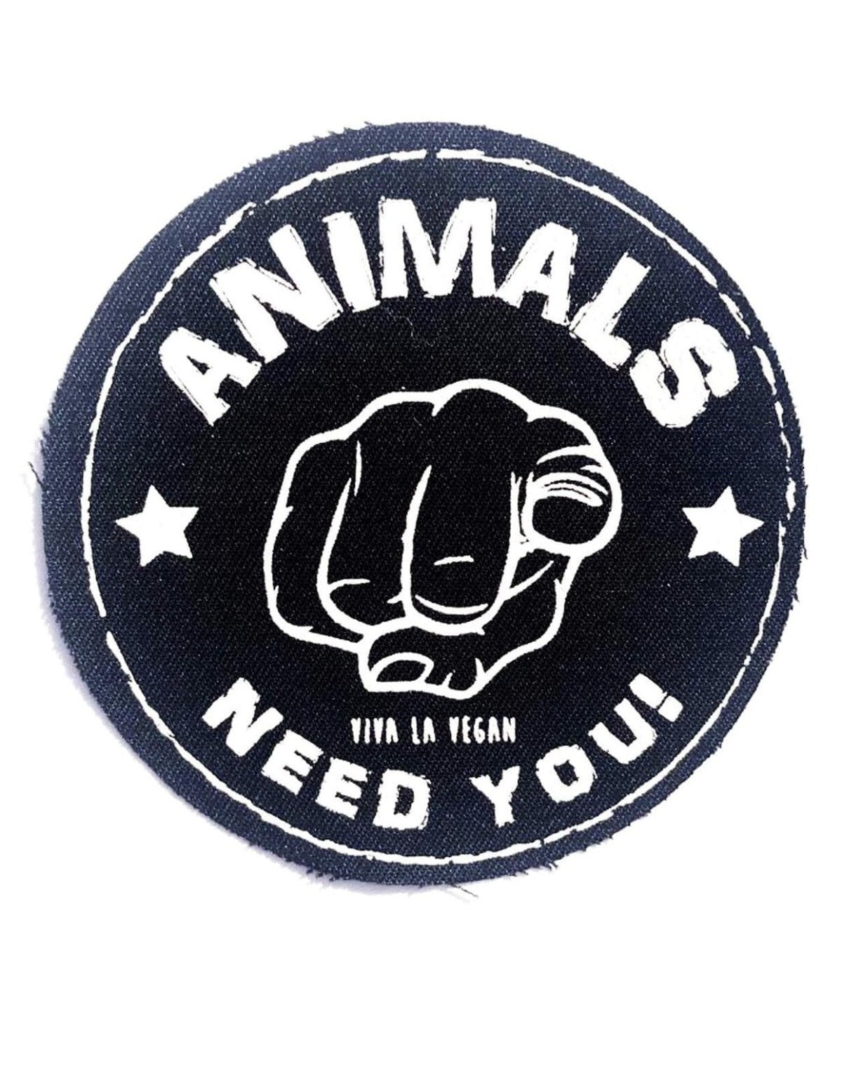 Printed Patch Round - The Animals Need YOU by eco ethical brand Viva la Vegan