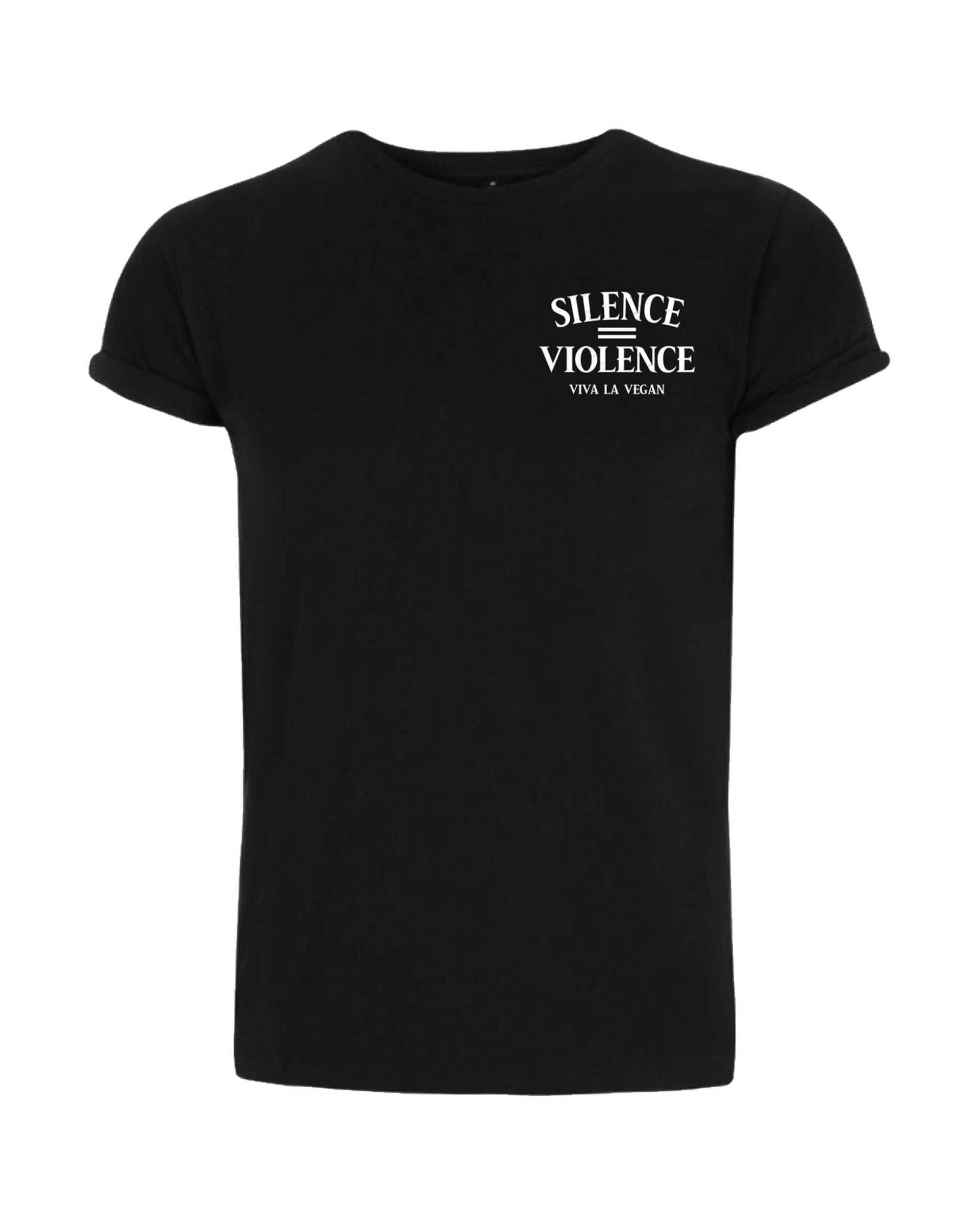 Silence equals violence organic tshirt by Viva La Vegan