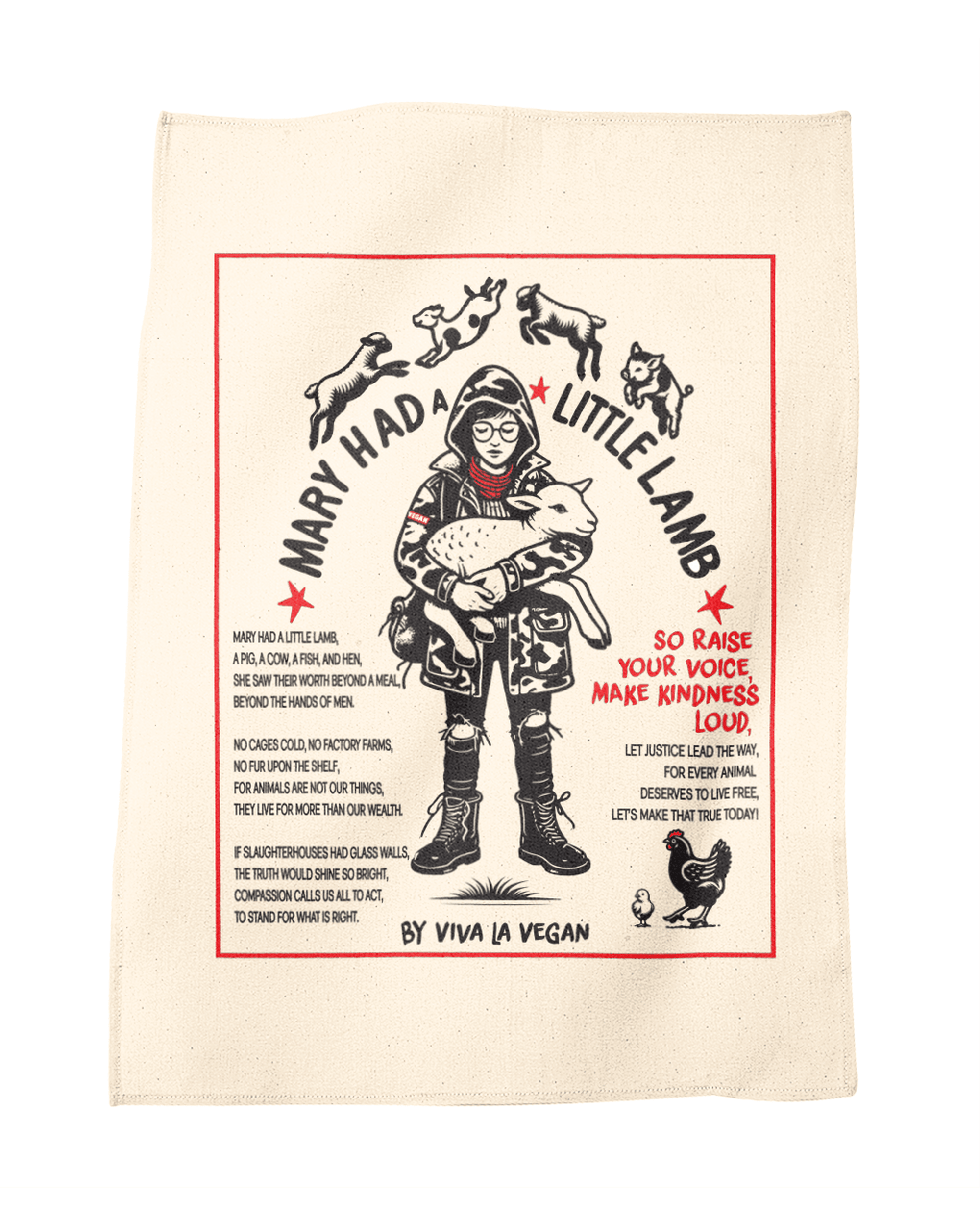 Vegan Tea Towel : Inspired By Mary Had A little lamb