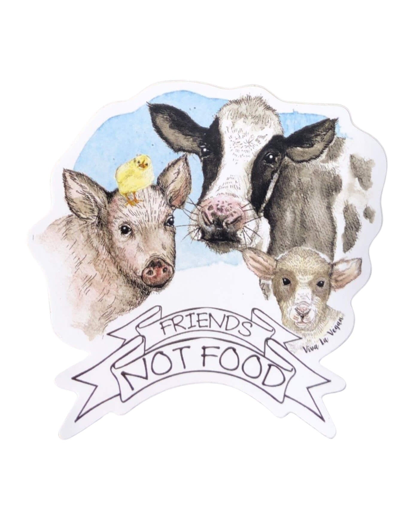 Friends not food vinyl sticker by eco ethical brand Viva La Vegan