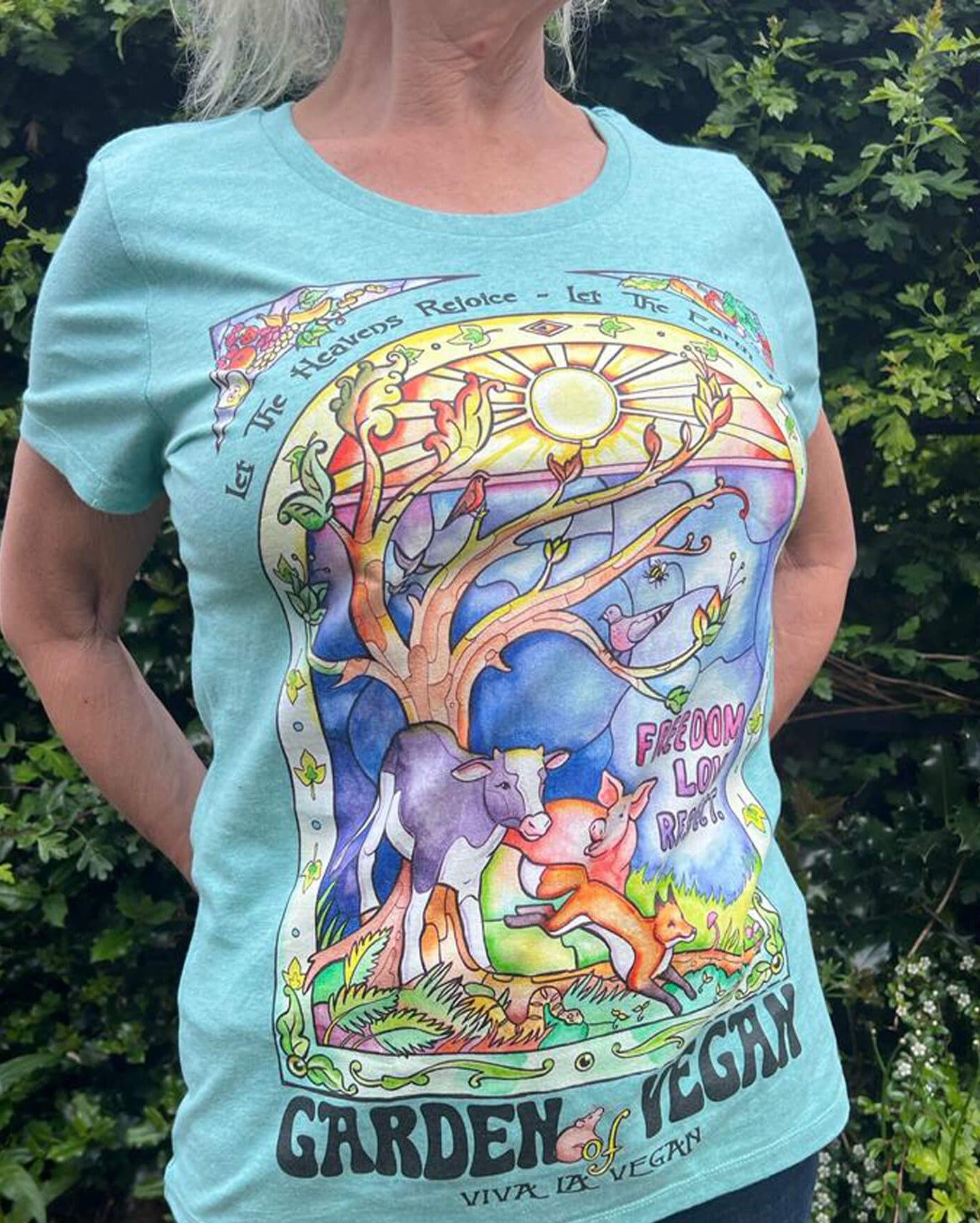 Garden of vegan tshirt print close up