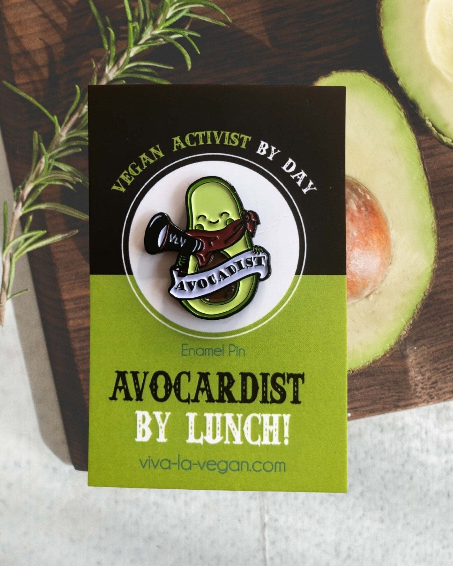 28mm Statement Enamel Pin: Avocadist by Eco ethical brand Viva La Vegan