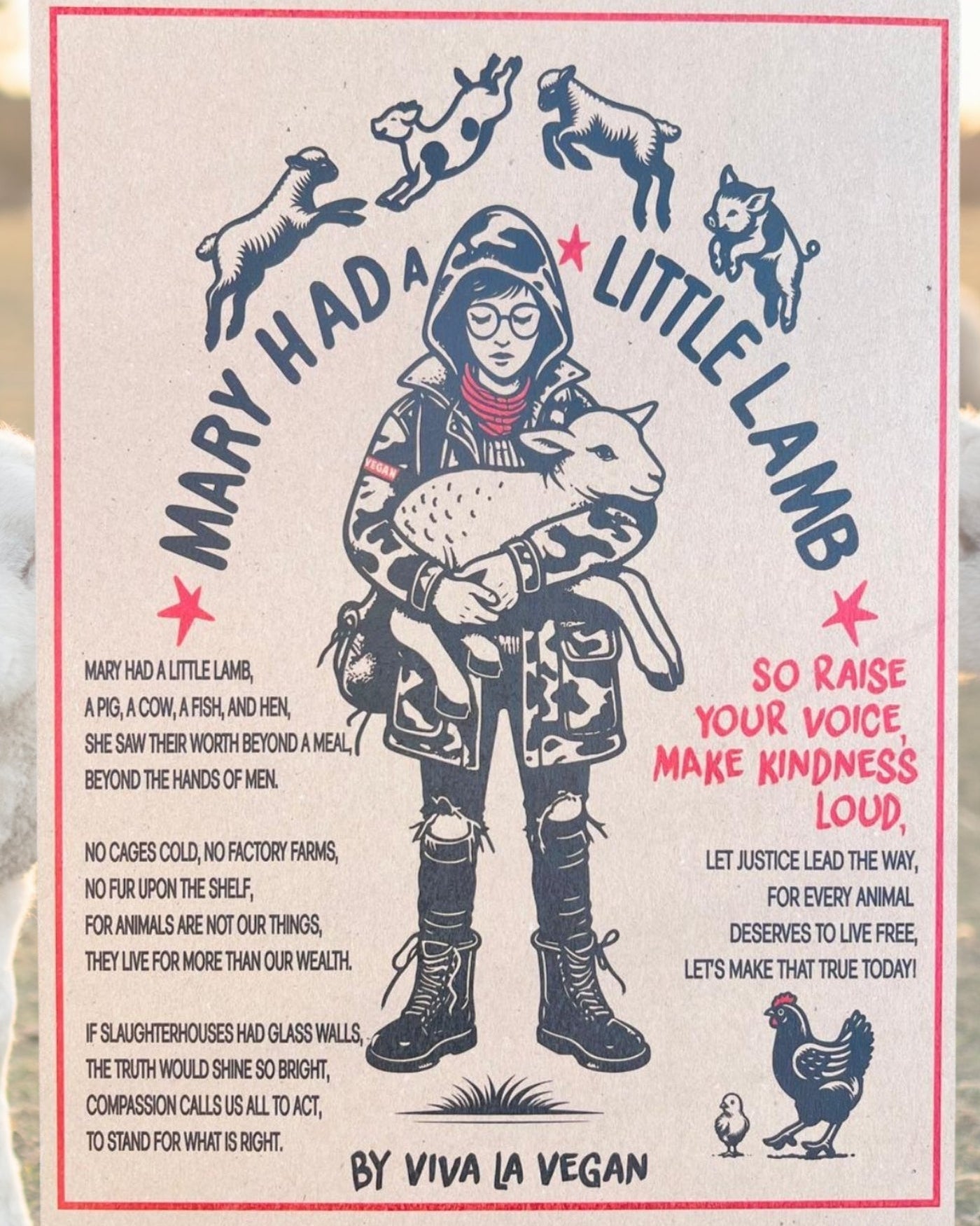 A4 VEGAN ART PRINT -  MARY HAD A LITTLE LAMB (UNFRAMED)