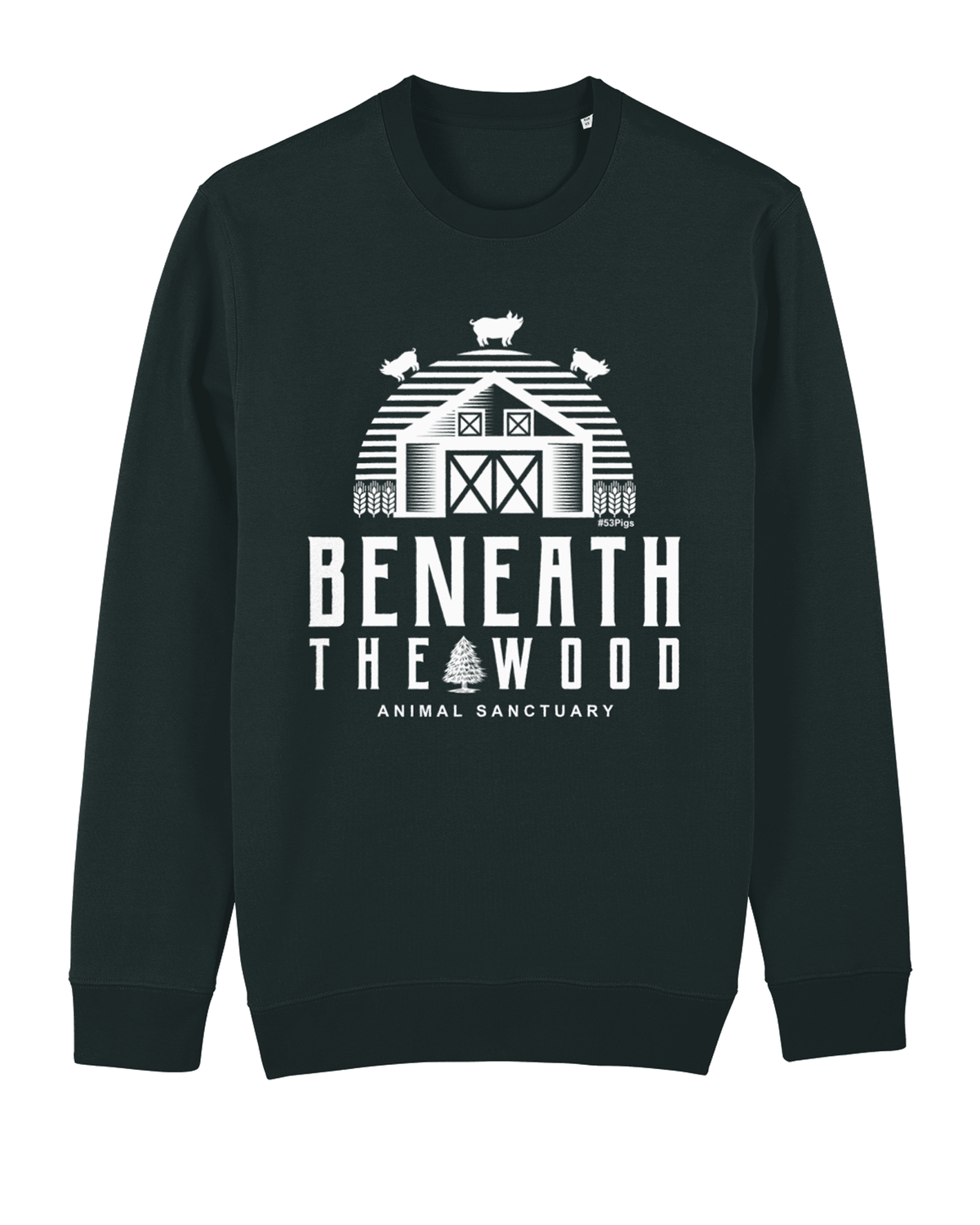 Beneath the woods logo sweatshirt. all proceeds donated to the sanctuary. By eco ethical brand Viva La Vegan
