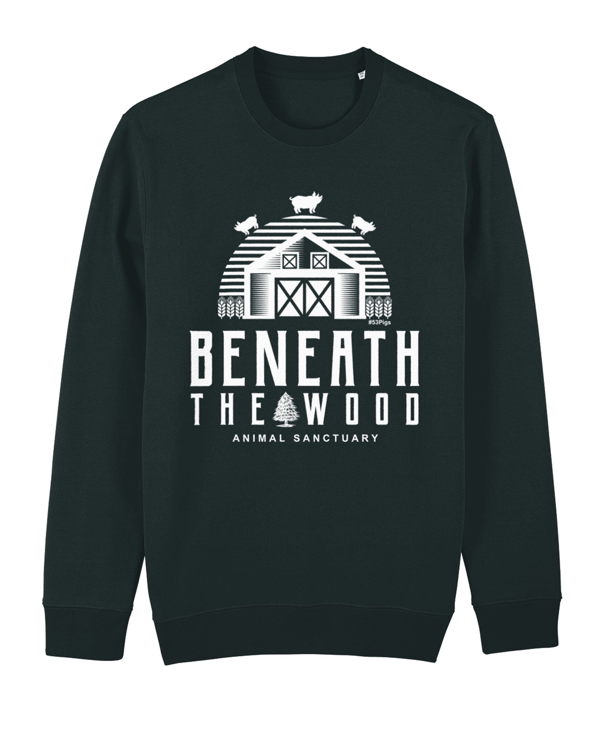 Beneath the woods logo sweatshirt. all proceeds donated to the sanctuary. By eco ethical brand Viva La Vegan