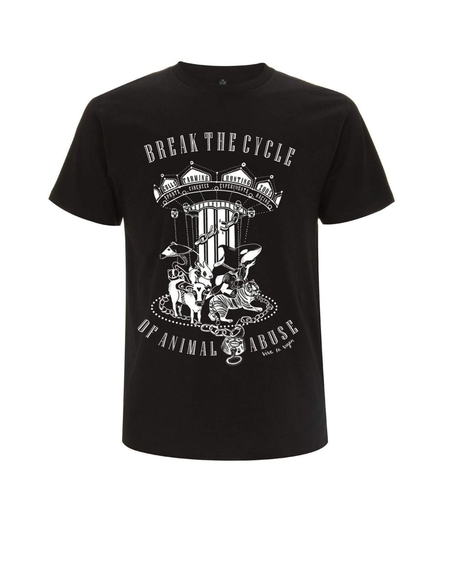 Unisex black Break the cycle t-shirt by eco-ethical brand Viva La Vegan