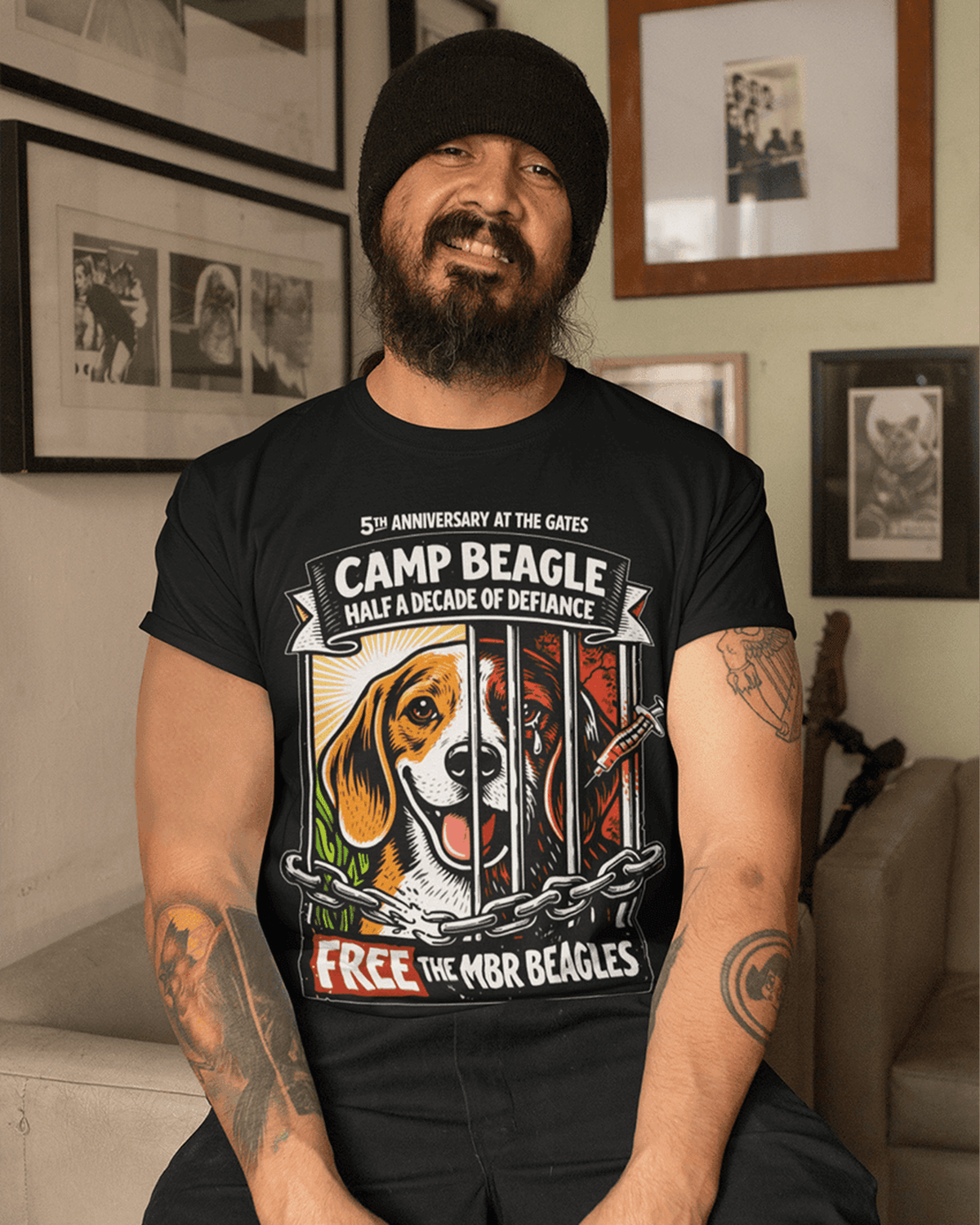 Black unisex tshirt with large torso graphic