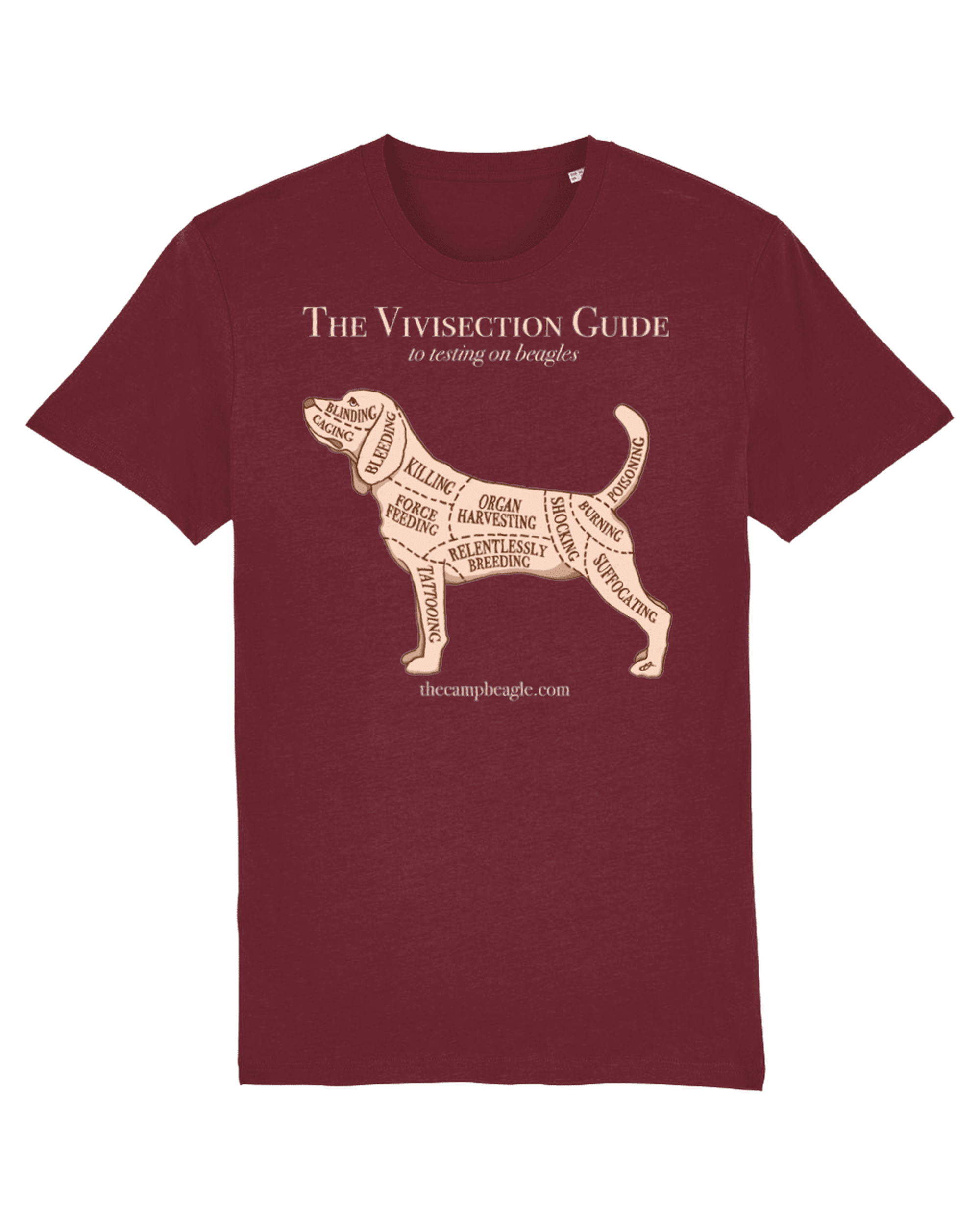 CAMP BEAGLE Design Competition T-SHIRT – THE VIVISECTION GUIDE (AVAILABLE IN 4 COLOURS)
