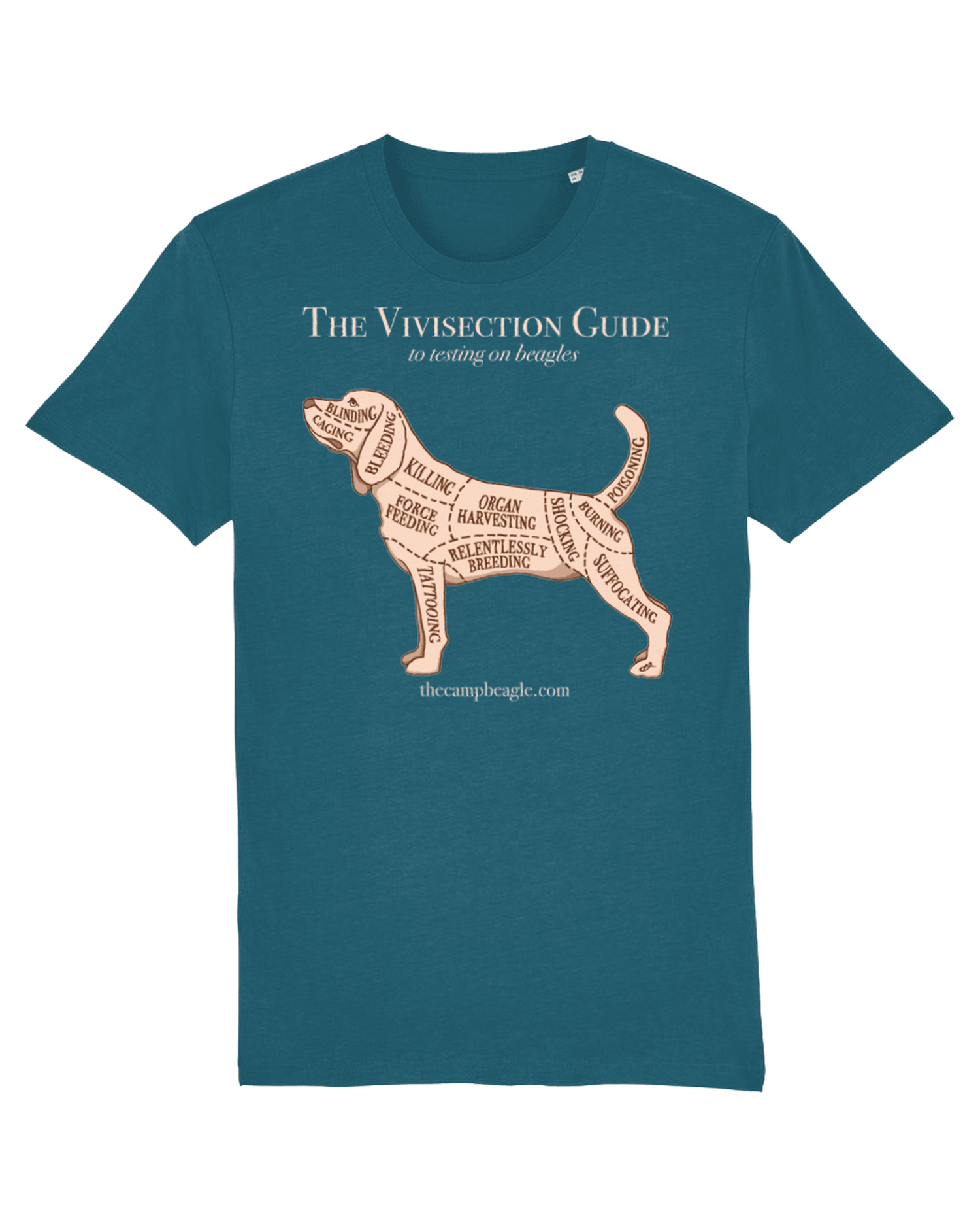 CAMP BEAGLE Design Competition T-SHIRT – THE VIVISECTION GUIDE (AVAILABLE IN 4 COLOURS)