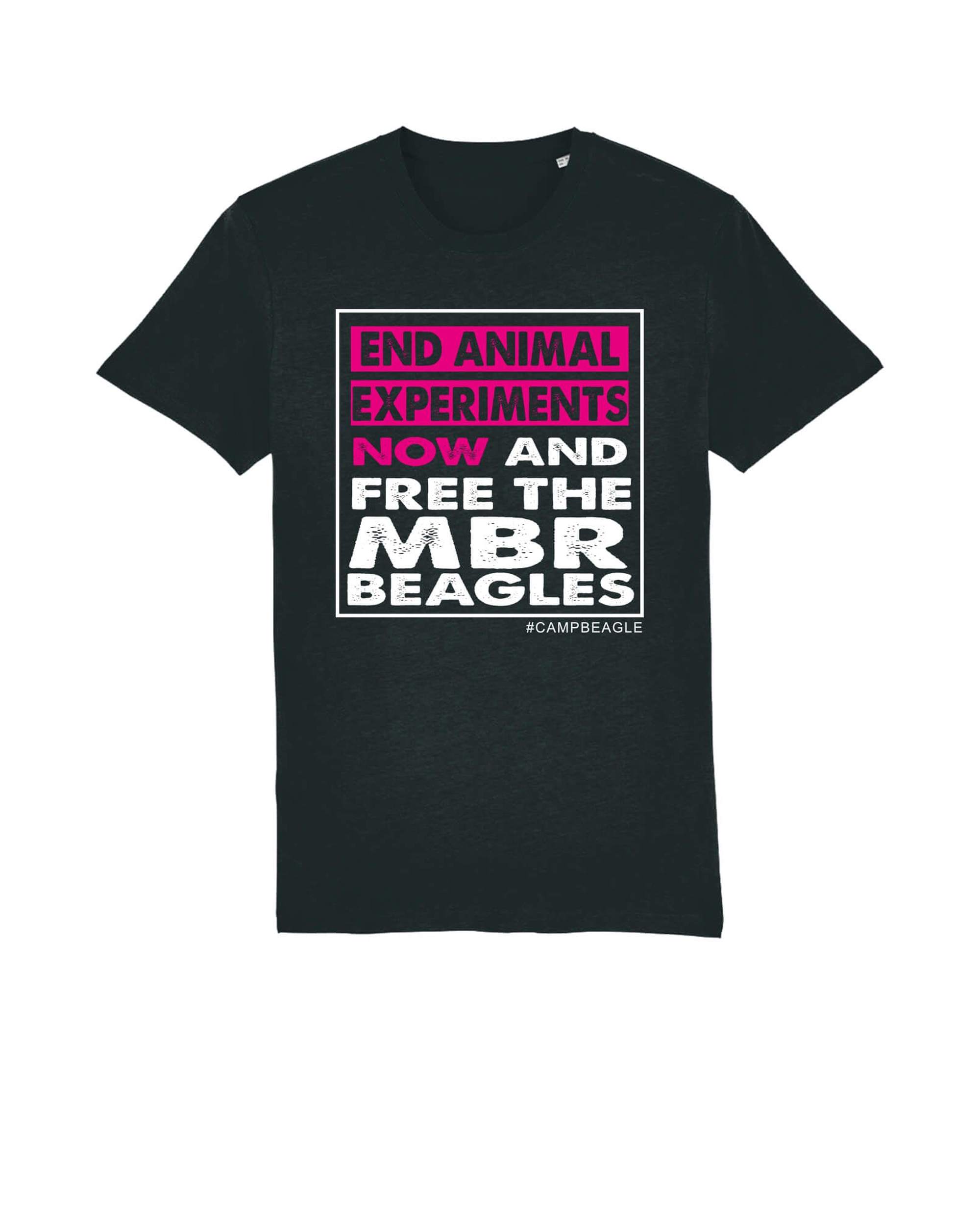 End Animal Experiments NOW and Free The MBR Beagles Back with pink and white print by Viva La Vegan