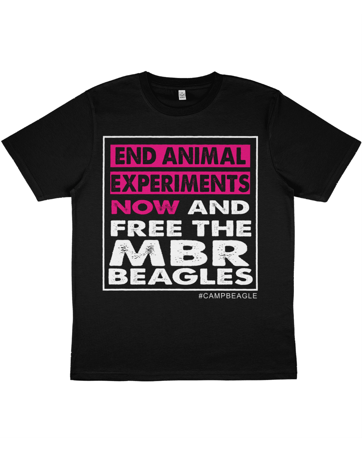 Camp Beagle Official Unisex Tshirt : End Experiments Now : Black/Pink