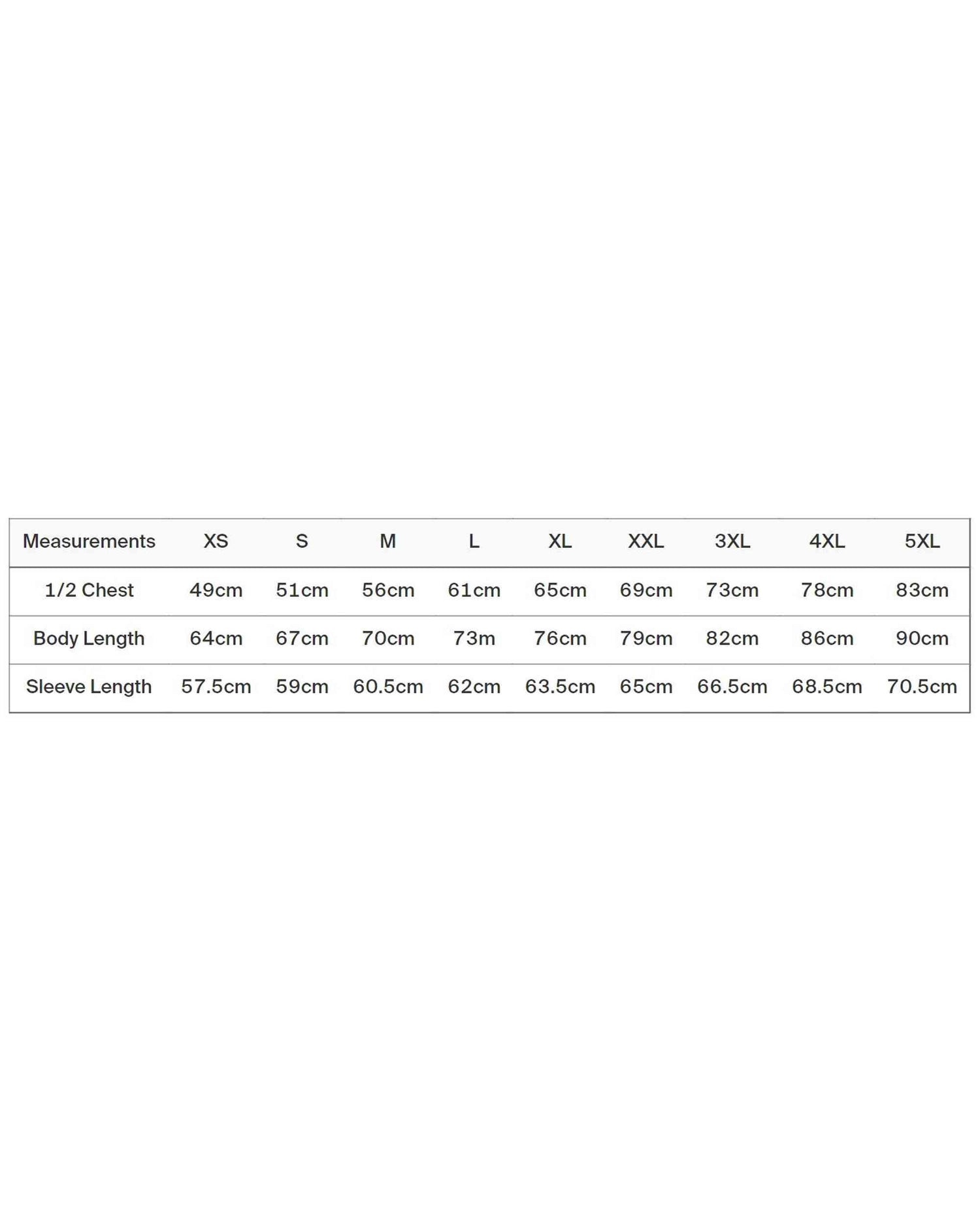 sizing chart
