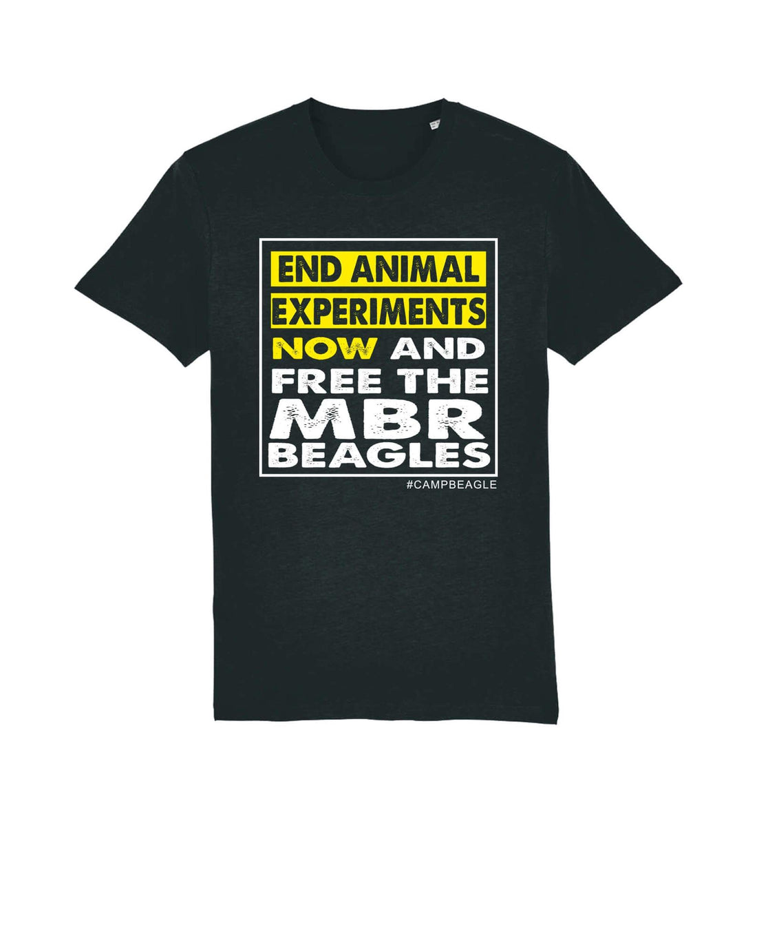 End Animal Experiments NOW and Free The MBR Beagles Back with yellow and white square print by Viva La Vegan