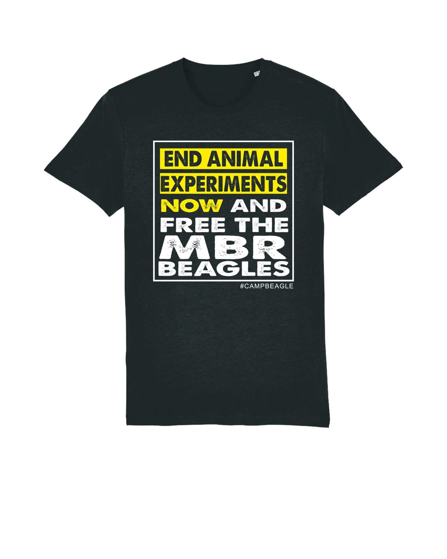 End Animal Experiments NOW and Free The MBR Beagles Back with yellow and white square print by Viva La Vegan
