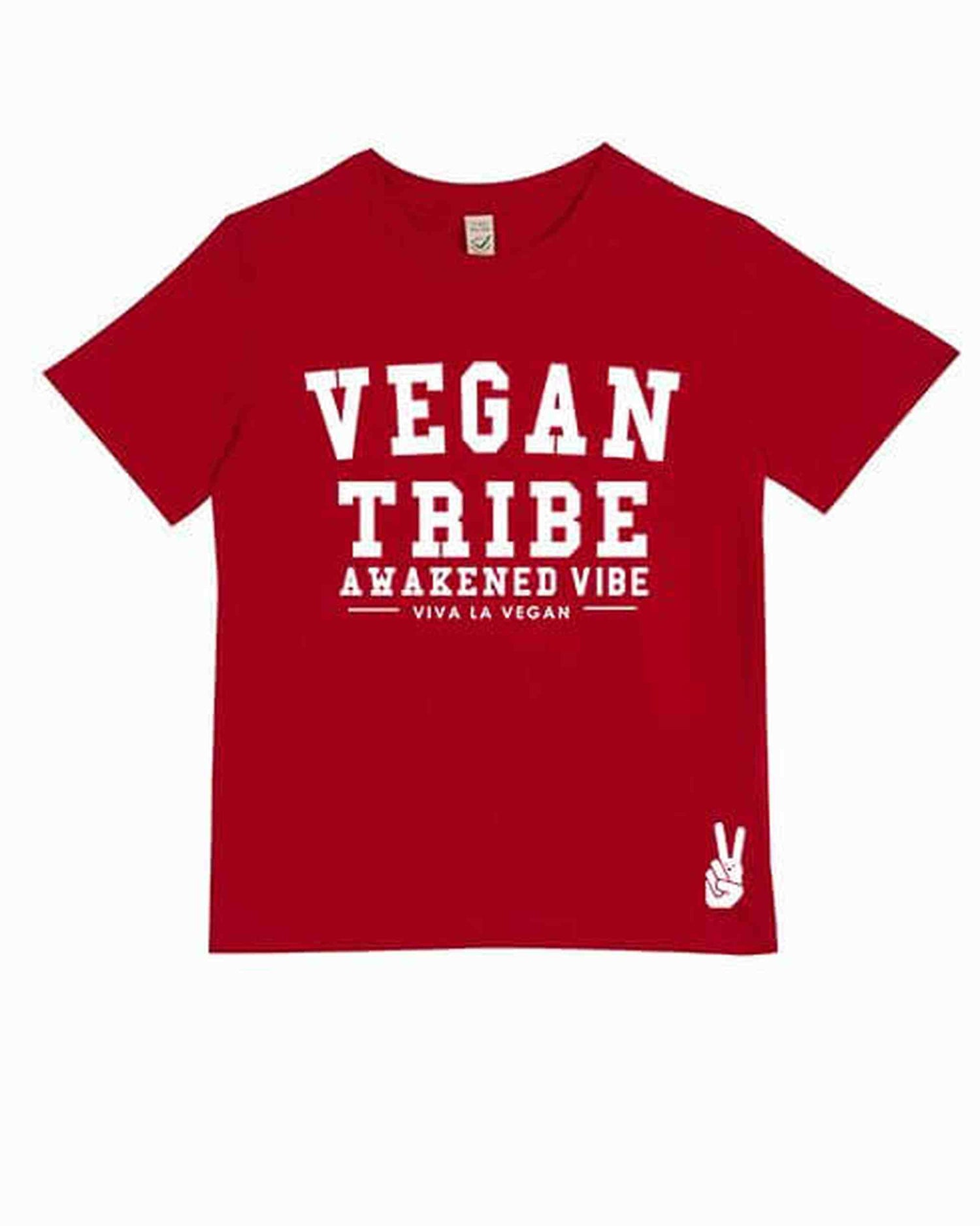 Childrens Vegan Tribe T-shirt . Awakened Vibe (unisex) RED