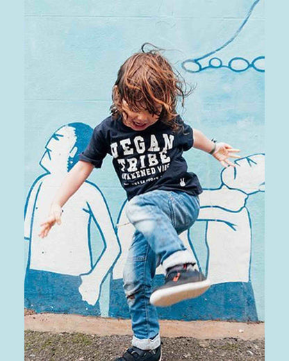 Childrens Vegan Tribe T-shirt . Awakened Vibe (unisex) NAVY