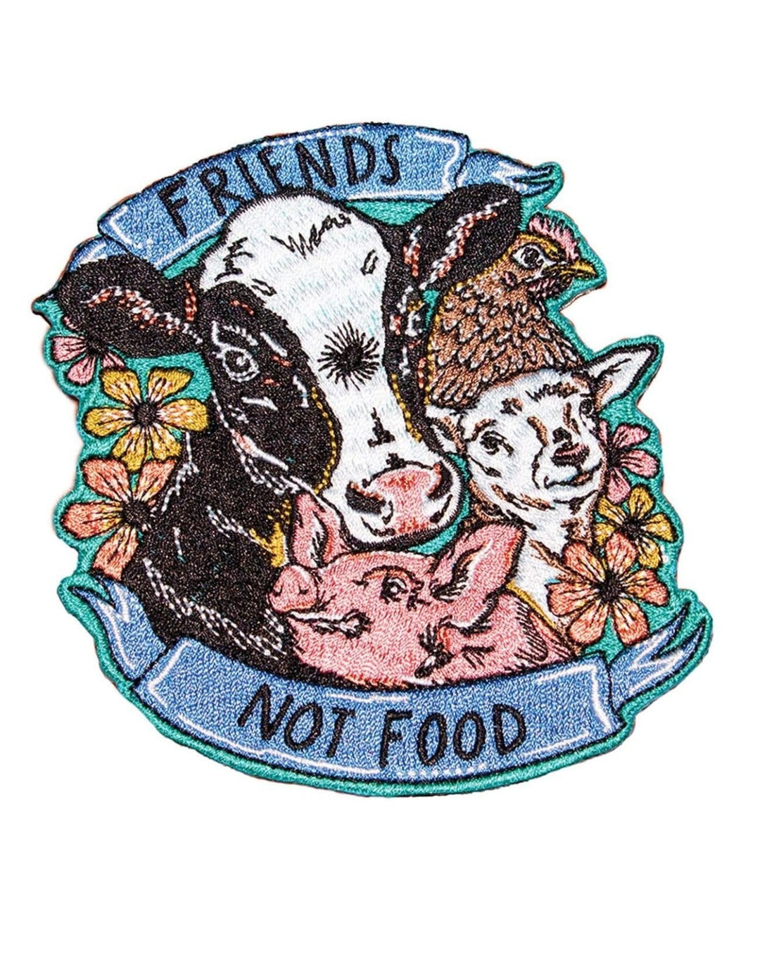 Friends Not Food Embroidered patch by Eco-ethical brand Viva La Vegan
