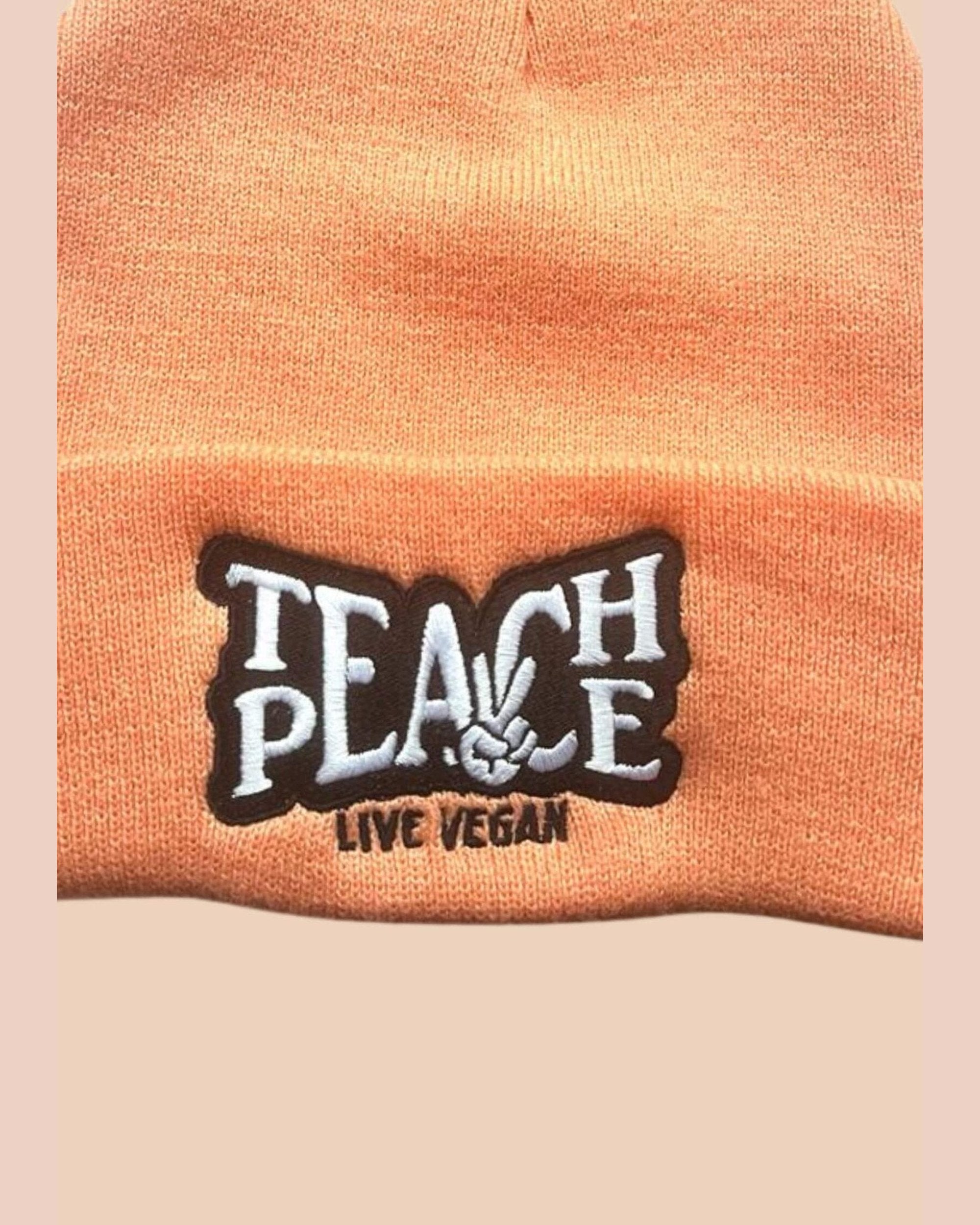 Embroidered Vegan Beanie -Teach Peace - Live Vegan