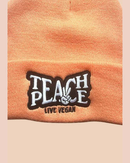 Embroidered Vegan Beanie -Teach Peace - Live Vegan