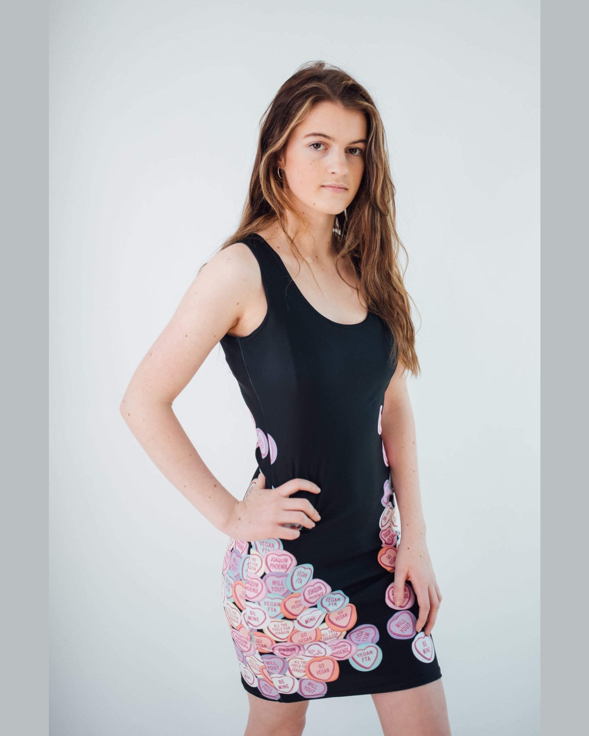 Joaquin Phoenix inspired vegan love hearts dress
