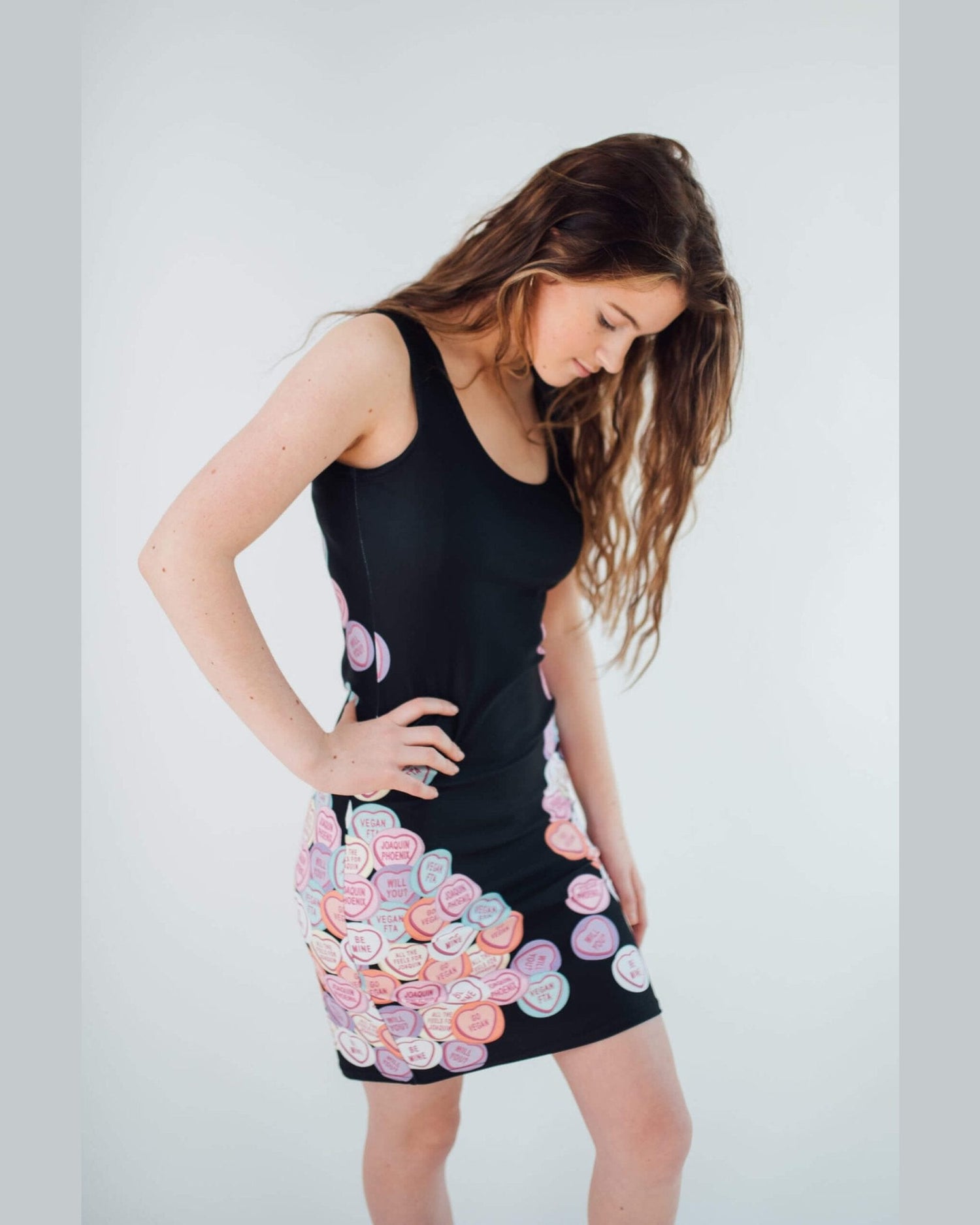 Joaquin Phoenix love hearts body con dress