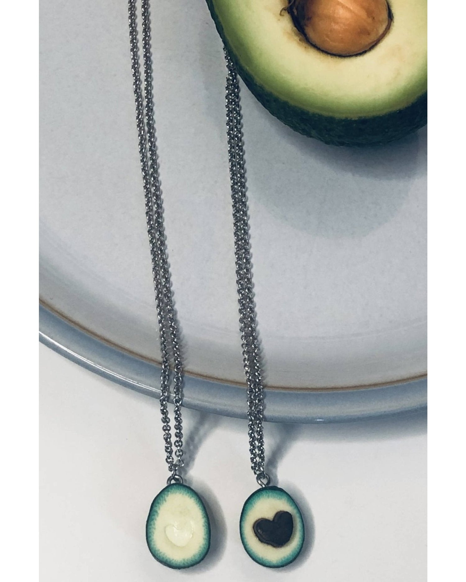 Avocado friendship necklace set made out of polywer clay by eco ethical brand Viva La Vegan