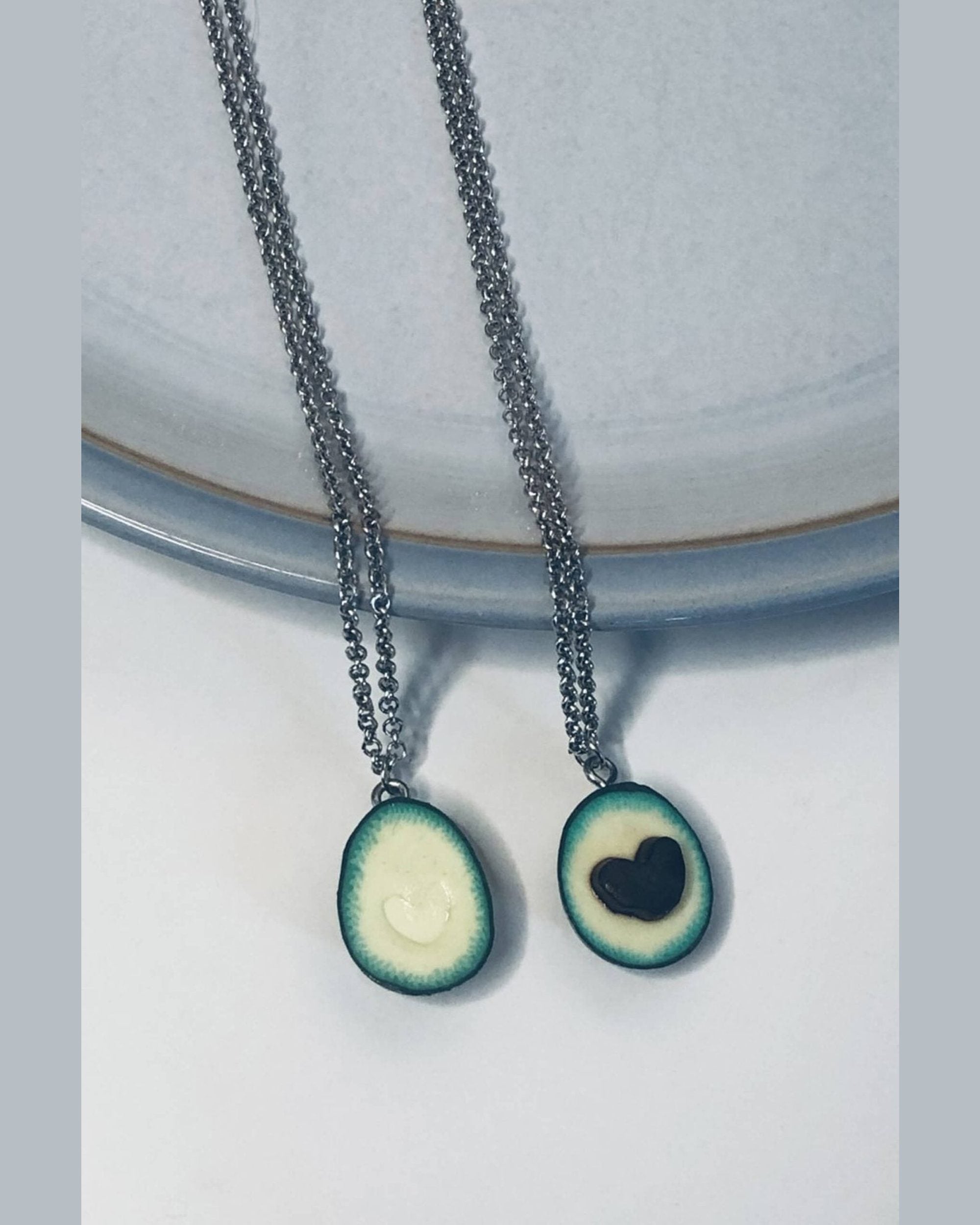 Avocado friendship necklace set made out of polywer clay by eco ethical brand Viva La Vegan