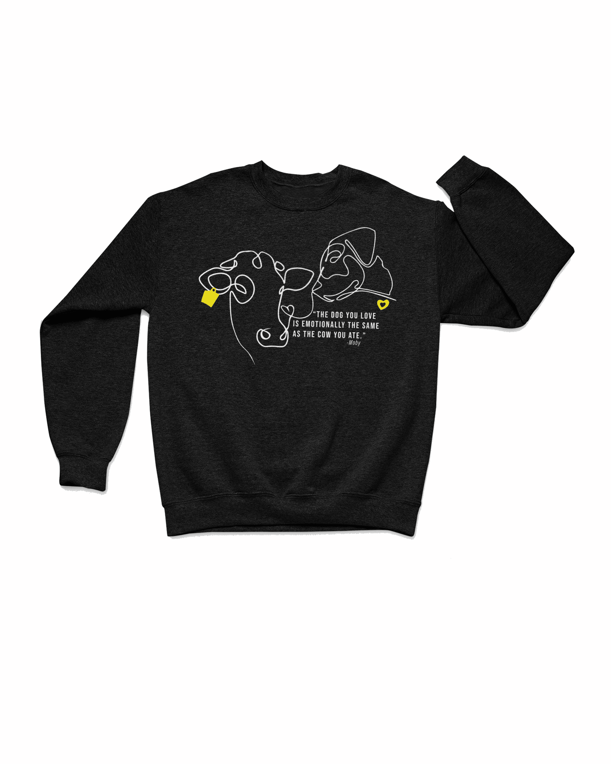 Flat lay black sweatshirt with moby quote print by eco-ethical brand Viva la vegan