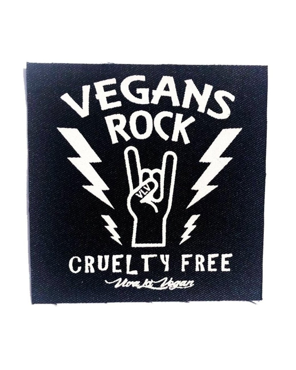 Vegan rock 8cm square sew on patch by eco-ethical brand Viva La Vegan