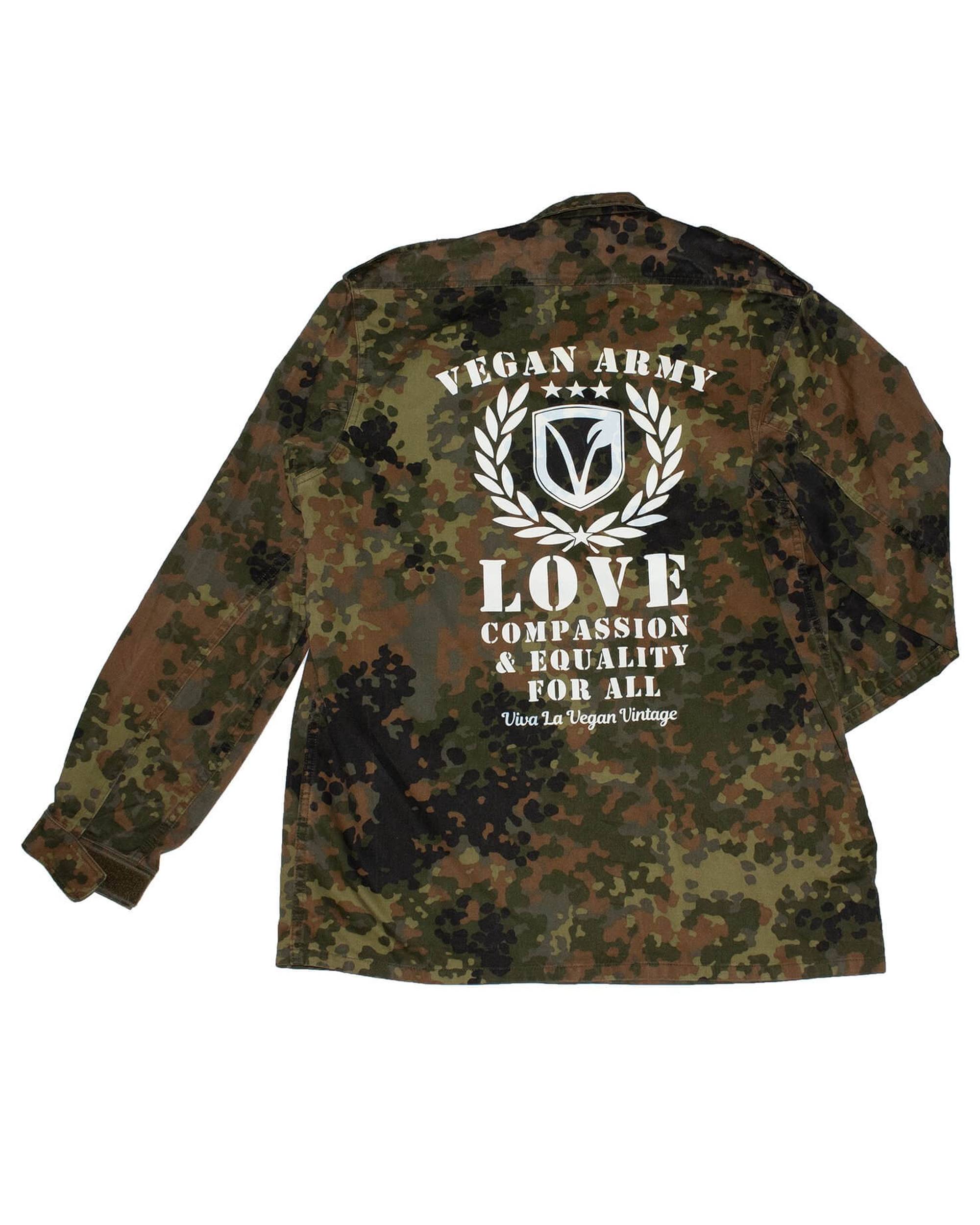 REWORKED VLVV: Army Surplus Camo : Vegan Army (unisex) White by eco-ethical brand Viva La Vegan