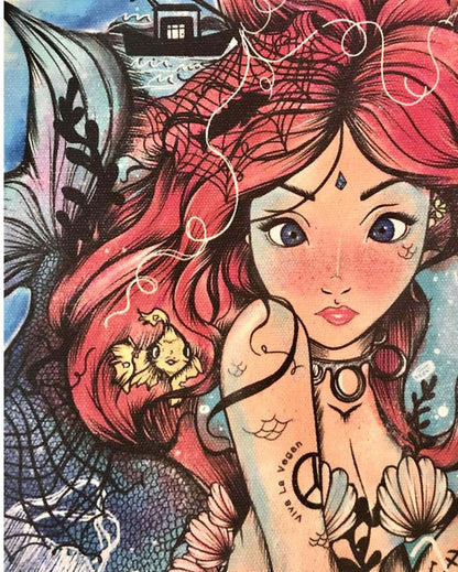 Mermaid bag close up of watercolour illustration