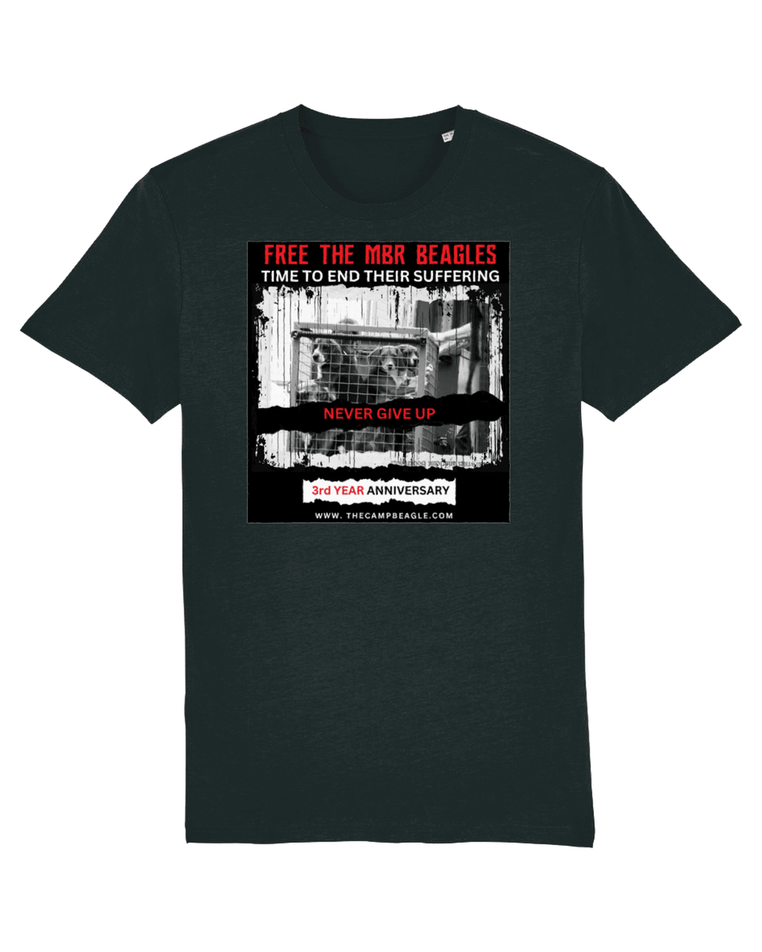 Three-year anniversary Camp Beagle Unisex Statement T-shirt – “Never Give Up”- WITH DATE