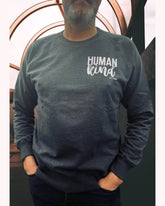 Bearded man Human Kind unisex sweatshirt by Viva La Vegan. Front view. Side chest print