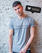Vegan Model Wearing Organic Statement TShirt "vegan for life"
