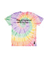 May All Beings Be Free rainbow tie dye tshirt flat lay by eco ethical brand Viva La Vegan