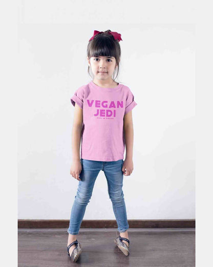 Childrens organic pink, vegan jedi tshirt by eco-ethical brand viva la vegan