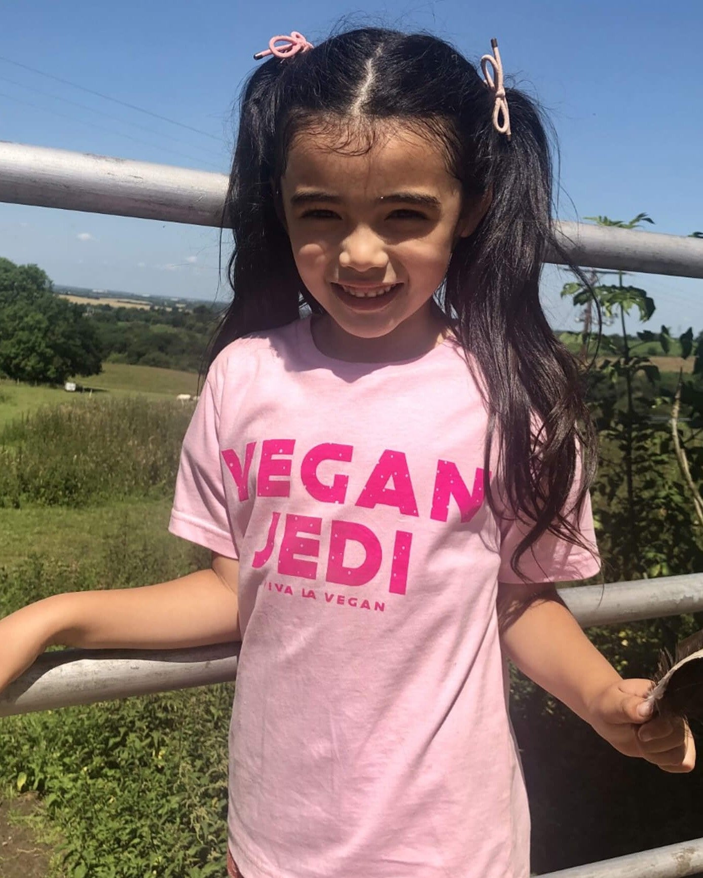 Childrens organic pink, vegan jedi tshirt by eco-ethical brand viva la vegan