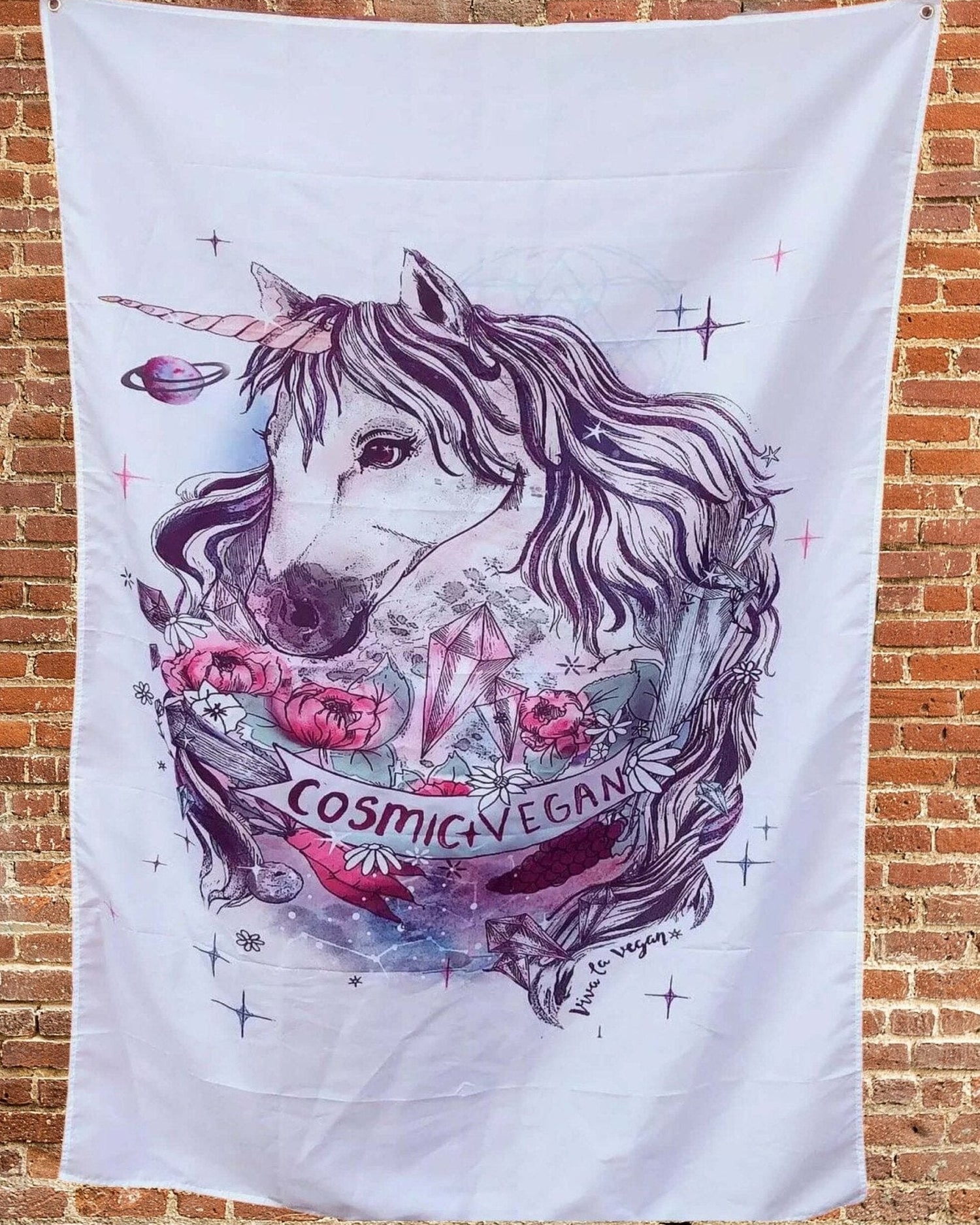 Large Vegan flag- Cosmic vegan by Eco ethical brand Viva La Vegan