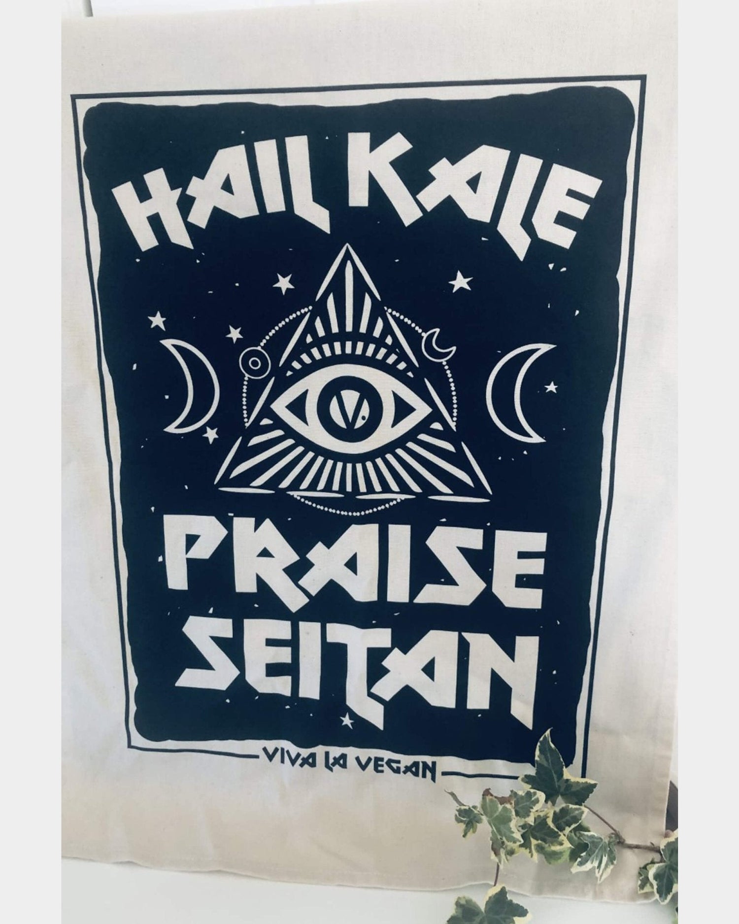Hail Kale - Praise Seitan Vegan Tea towel full design. By eco ethical brand Viva La Vegan