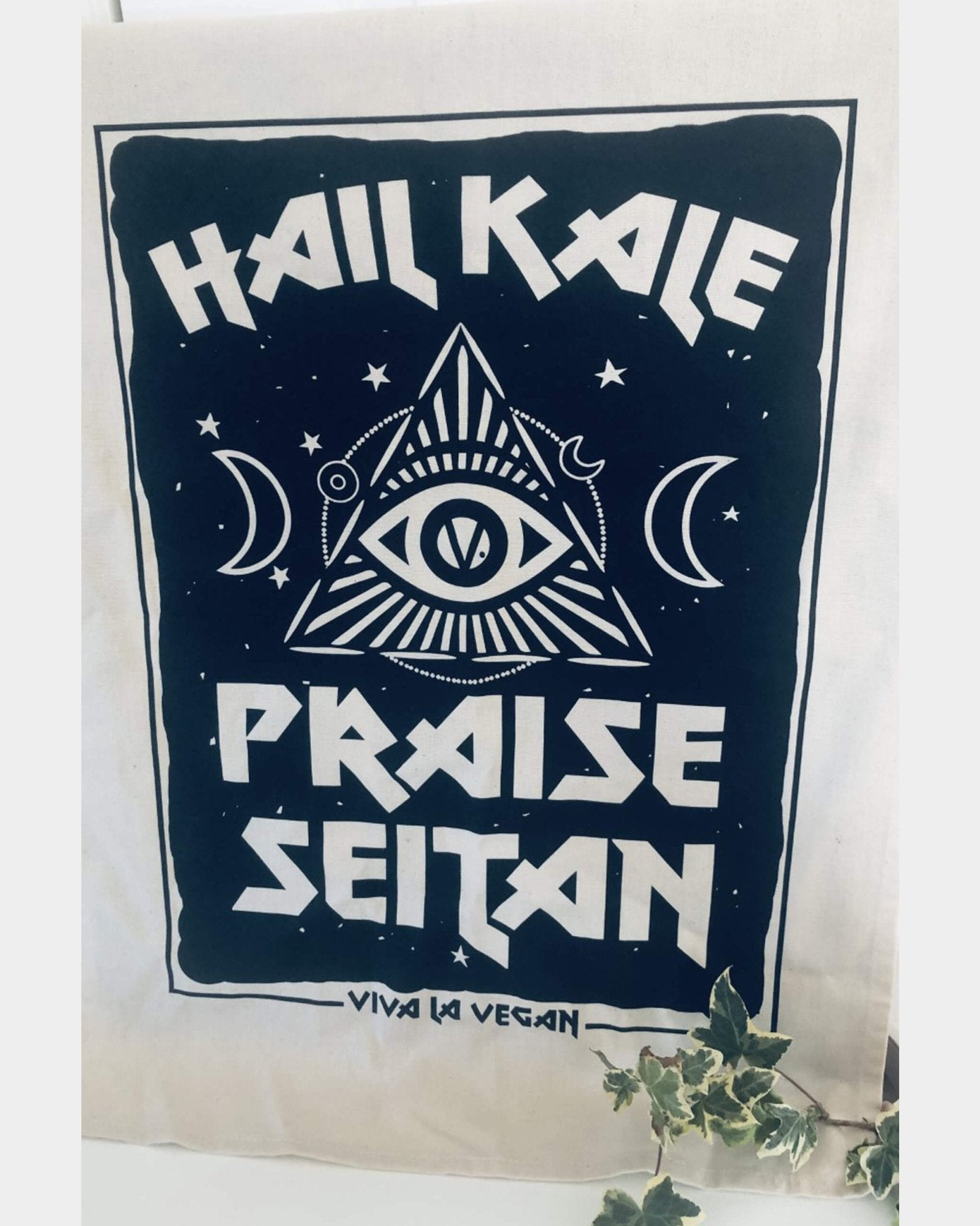 Hail Kale - Praise Seitan Vegan Tea towel full design. By eco ethical brand Viva La Vegan