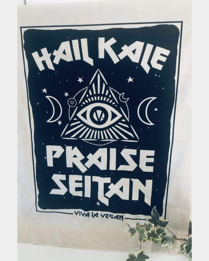 Hail Kale - Praise Seitan Vegan Tea towel full design. By eco ethical brand Viva La Vegan