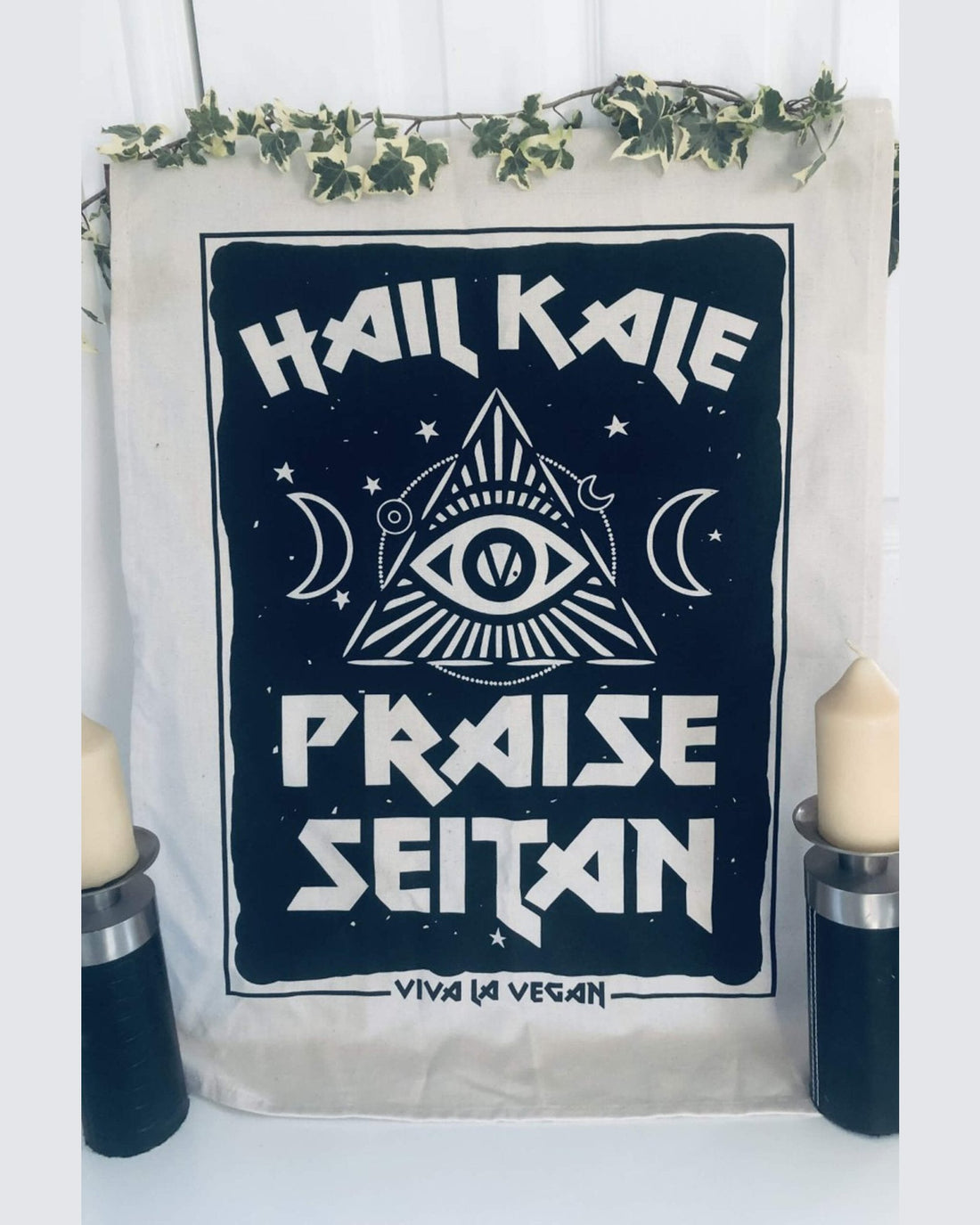 Hail Kale - Praise Seitan Vegan Tea towel full design. By eco ethical brand Viva La Vegan