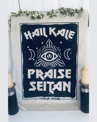 Hail Kale - Praise Seitan Vegan Tea towel full design. By eco ethical brand Viva La Vegan