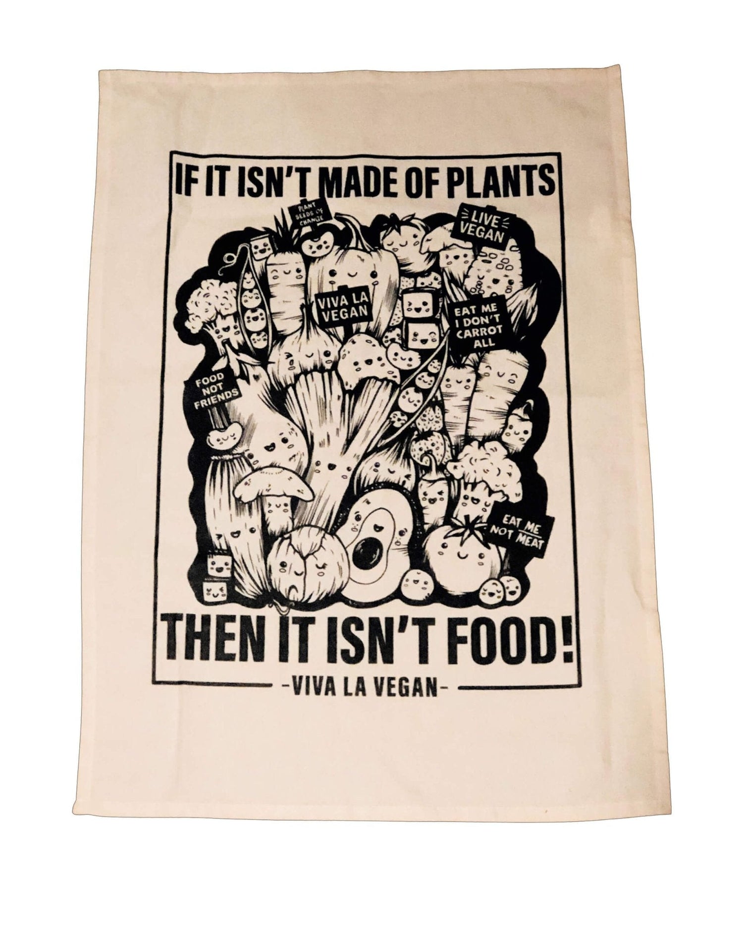 Vegan Tea Towel. 100% cotton. Vegetable print by eco-ethical brand Viva La Vegan
