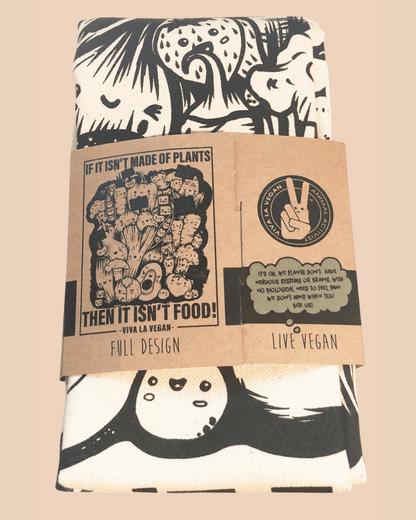 Vegan Tea Towel with vegetable print. 100% Organic Cotton by eco-ethical brand Viva La Vegan