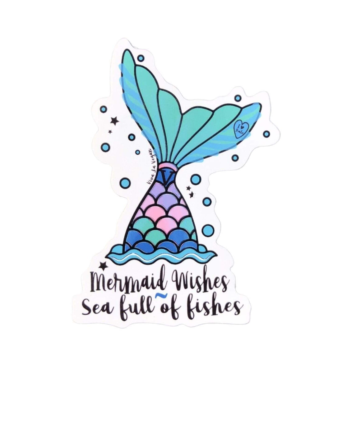 Mermaid Wishes A Sea Full Of Fishes Sticker by eco ethical brand Viva La Vegan