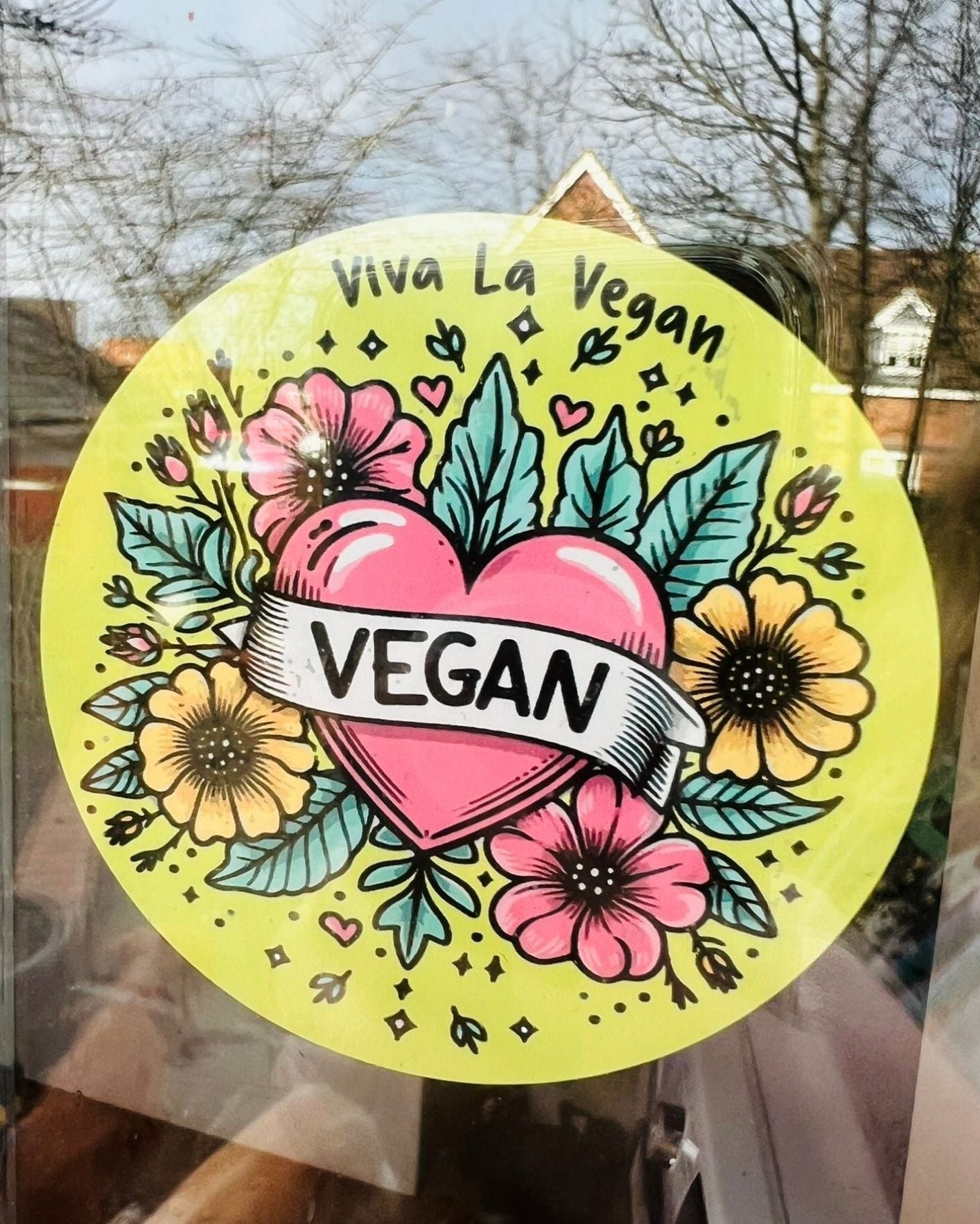 Window Cling - Vegan Floral Heart. 8cm